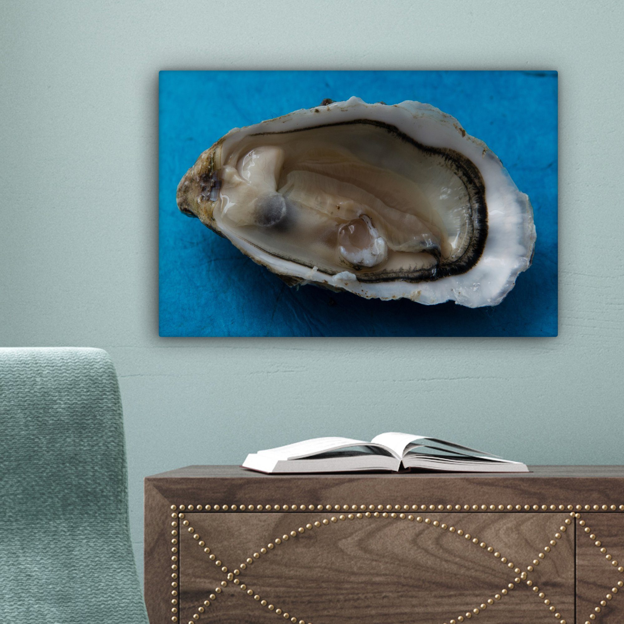 cm Wandbild 30x20 OneMillionCanvasses® Aufhängefertig, (1 Wanddeko, St), Leinwandbild Normandie-Austern, Leinwandbilder,