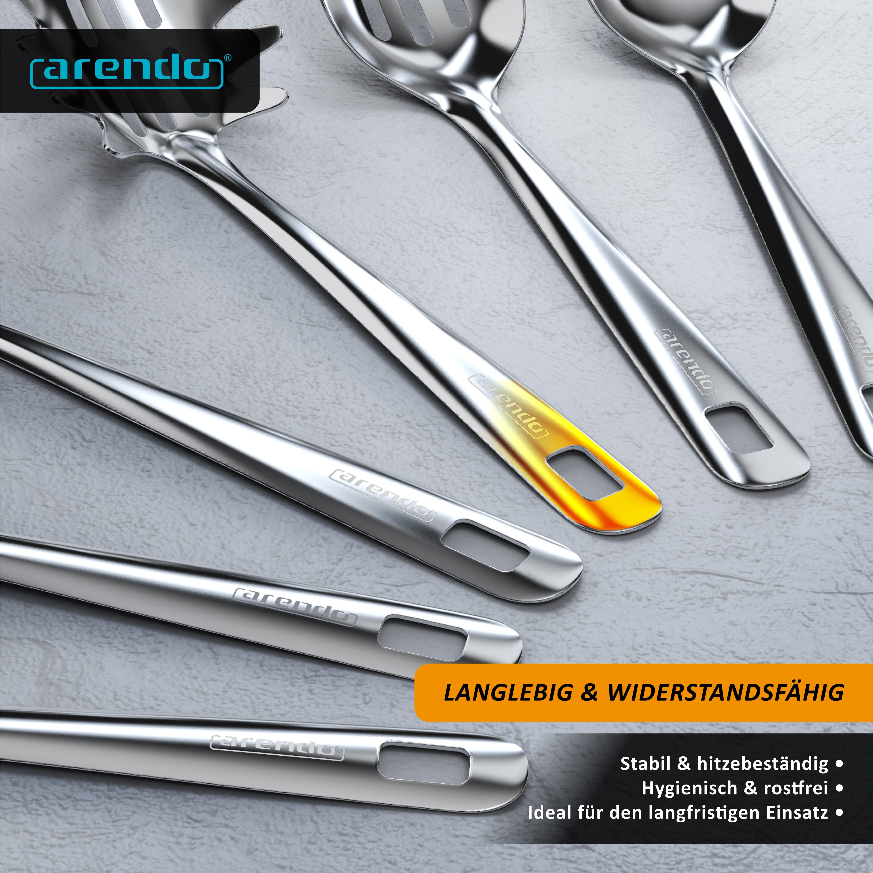 Arendo Kochbesteck-Set Küchenhelfer 6er Set, spülmaschinenfest, Edelstahl, hygienisch (Set, 6-tlg), hitzebeständig, rostfrei, nahtlos, spülmaschinengeeignet, Au – Bild 5 von 5