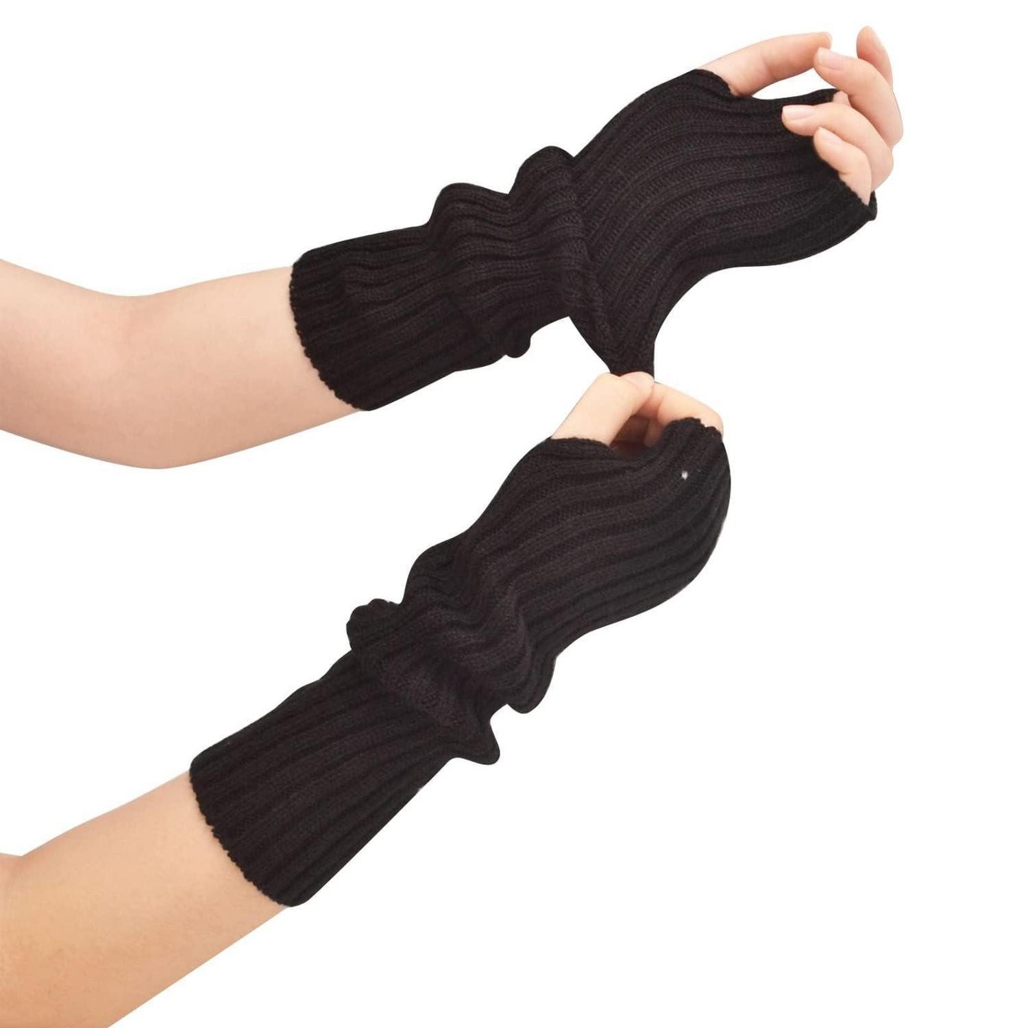 LuxusKollektion Armstulpen Armstulpen Damen Lang/Kurz mit Daumenloch Schwarz (1-St)