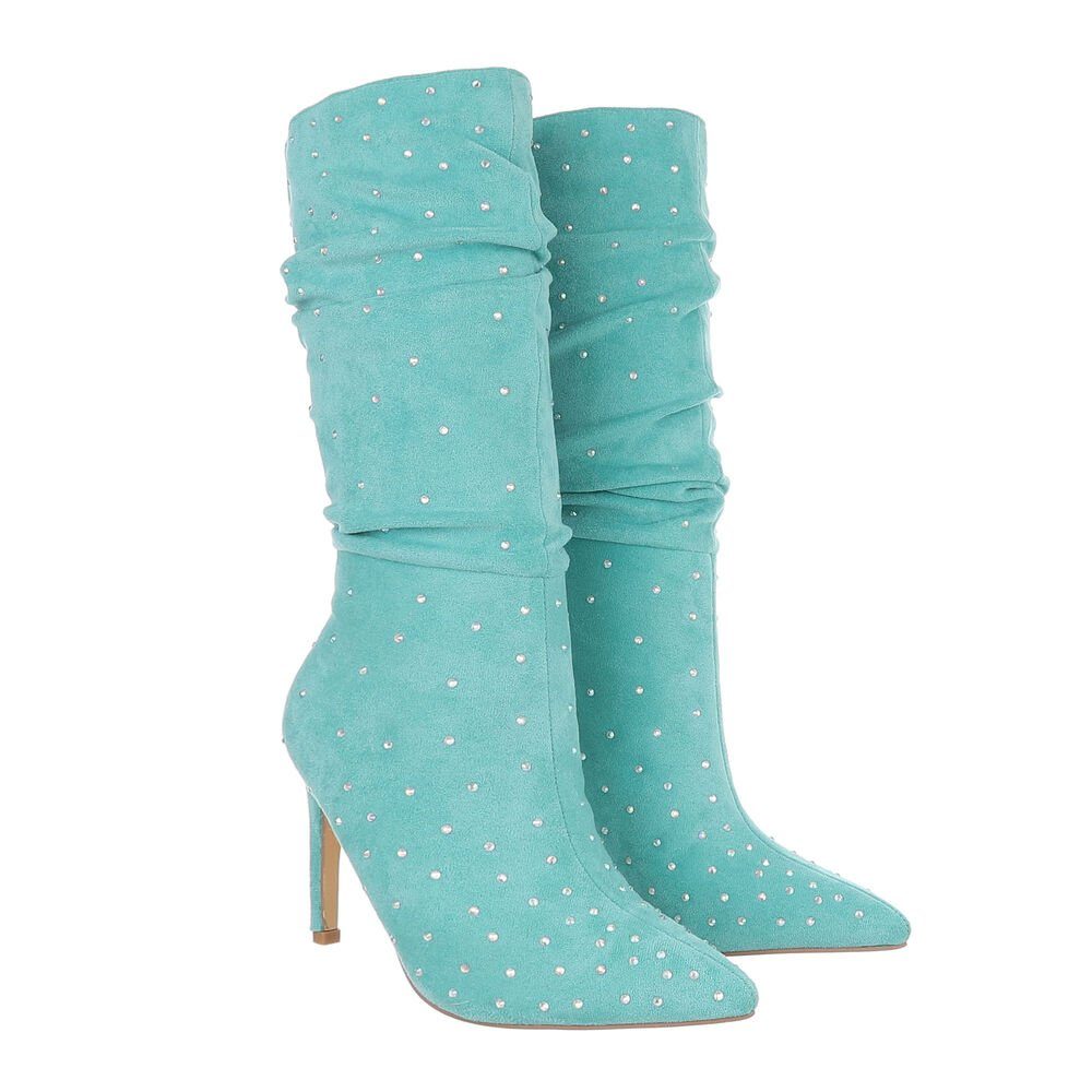 High-Heel-Stiefel Hellblau Ital-Design in High-Heel Stiefel Elegant Pfennig-/Stilettoabsatz Damen Abendschuhe