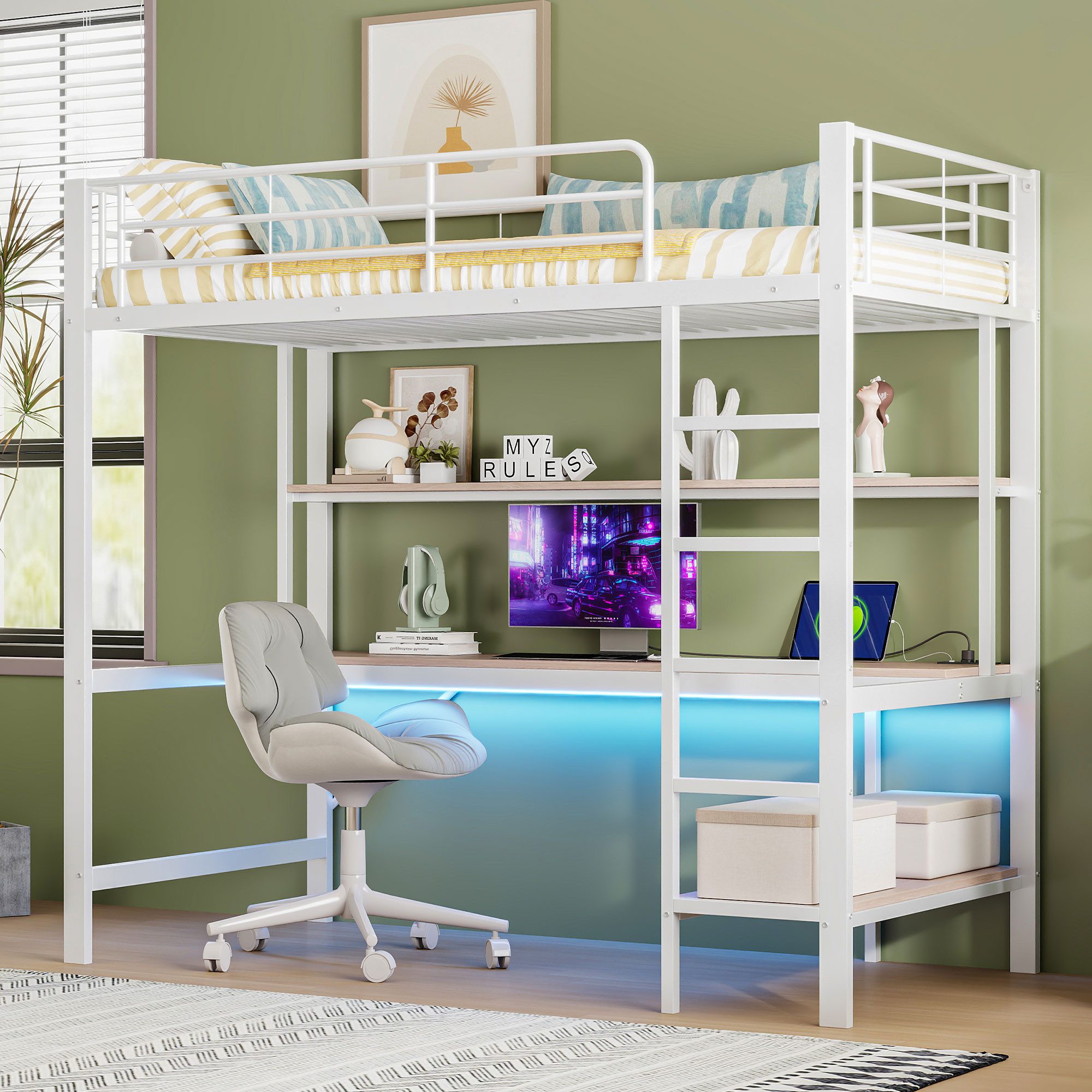 Ulife Hochbett Metallbett Kinderbett Jugendbett mit günstig online kaufen