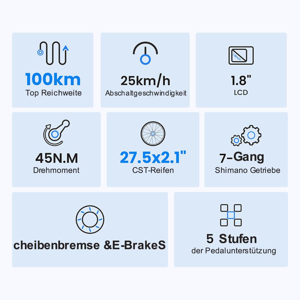 Touroll E-Bike J1 ST Trekkingrad mit 250-W-Motor, 27,5-Zoll-Rädern, 561,6 Wh Akku, 561,6 Wh, 100 km Reichweite, mechanische Scheibenbremse – Bild 2 von 5