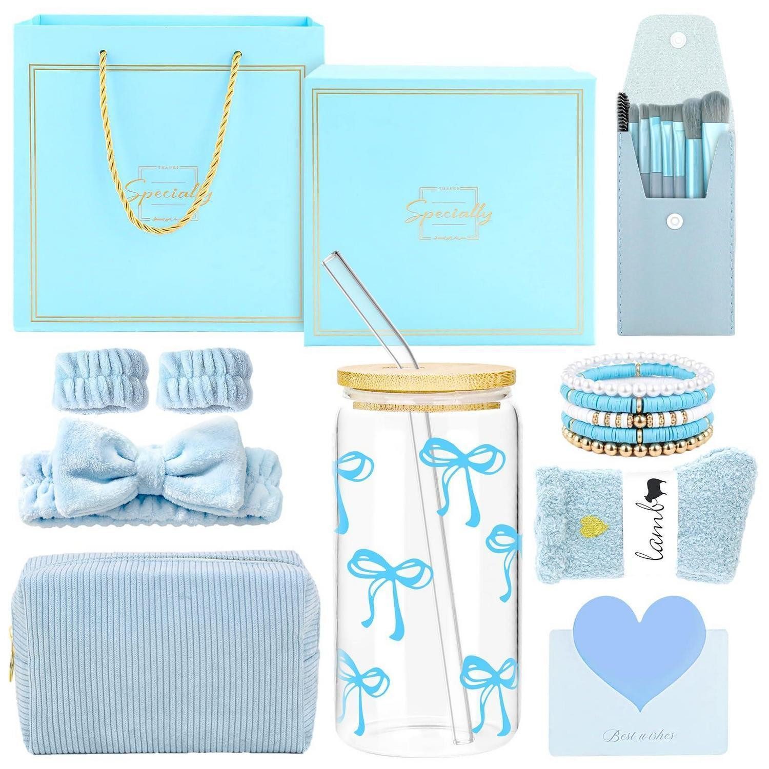 LuxusKollektion Geschenkbox Mädchen Geschenkset mit Glasbecher blau (1 St)