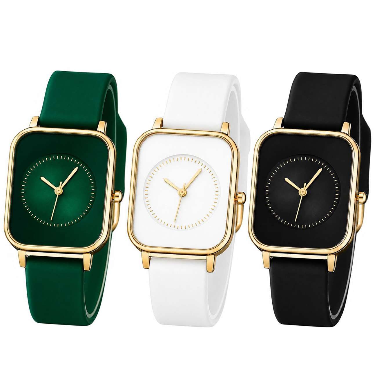 Taffstyle Quarzuhr Damenuhr Rechteckige Armbanduhr Quarzuhr Silikonarmband Elegant, (Elegante Damen Uhr mit Kleeblatt Design und Metallarmband - Geschenkidee)