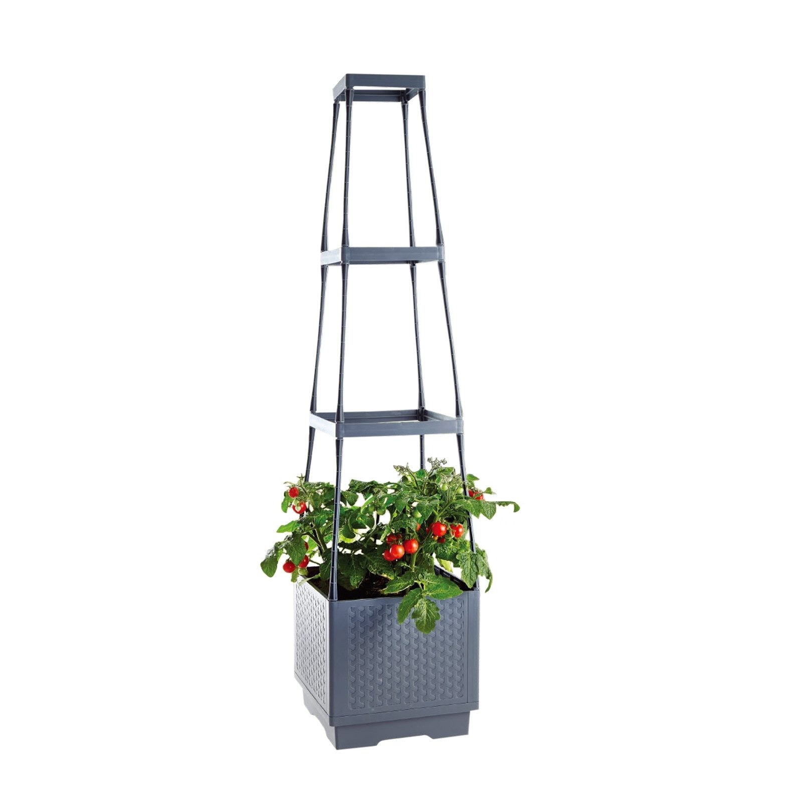 HTI-Living Pflanzkübel Pflanzturm Nessa Grau mit Rankhilfe (Stück, 1 St., 1 Pflanzkübel mit Rankgitter), für Kletter- und Tomatenpflanzen