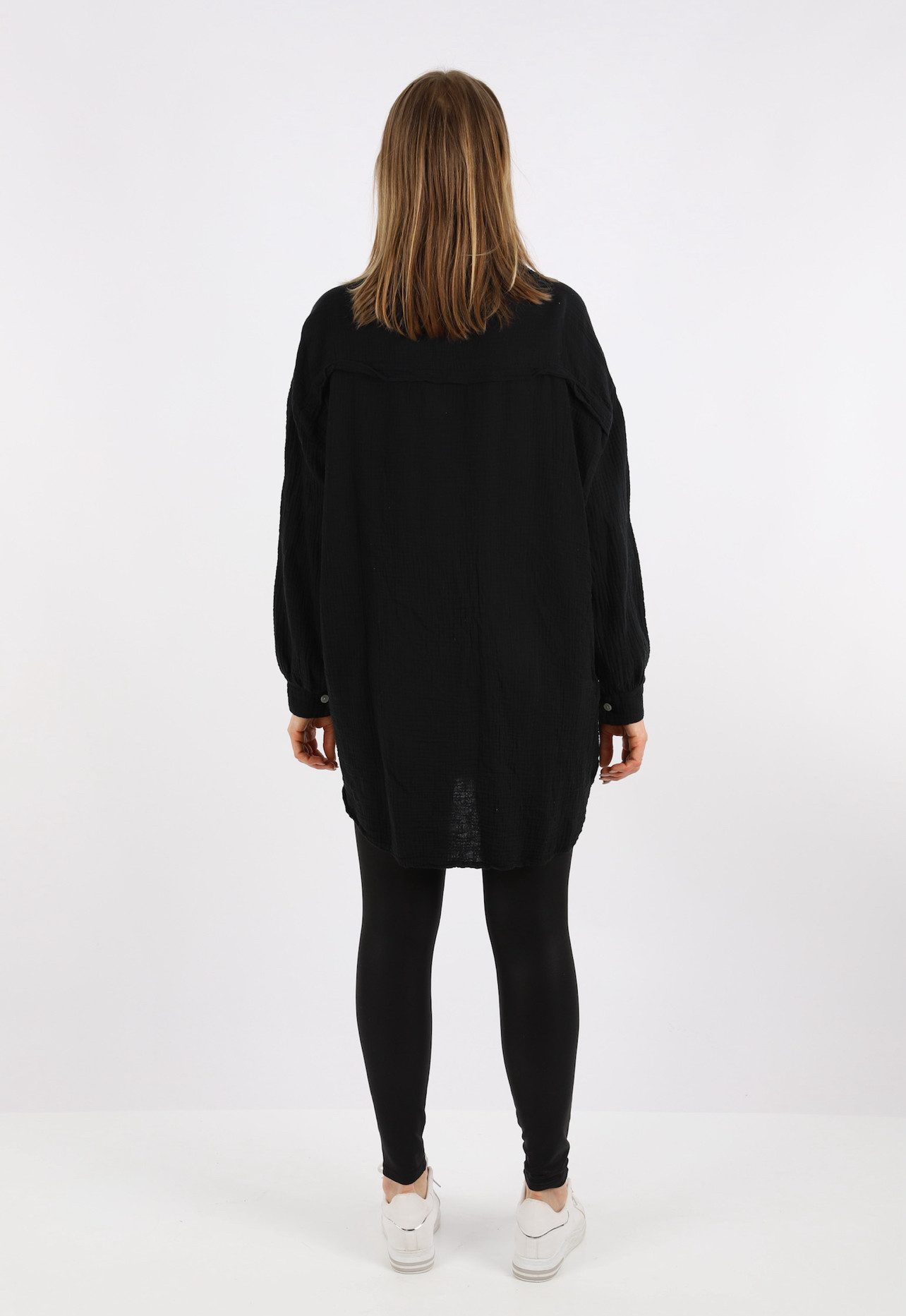 HELLO MISS Blusenkleid Beliebte Musselin Oversize Bluse in Lang, Baumwolle Hemd, Sommer Bluse in Unifarbe