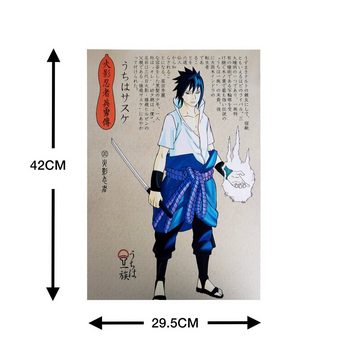 GalaxyCat Poster Hochwertiges Shinobi Wandbild, Anime Ninja auf Hartschaumplatte, Uchiha Sasuke mit Rinnegan, Farbdruck auf Hartschaumplatte, japanische Schrift