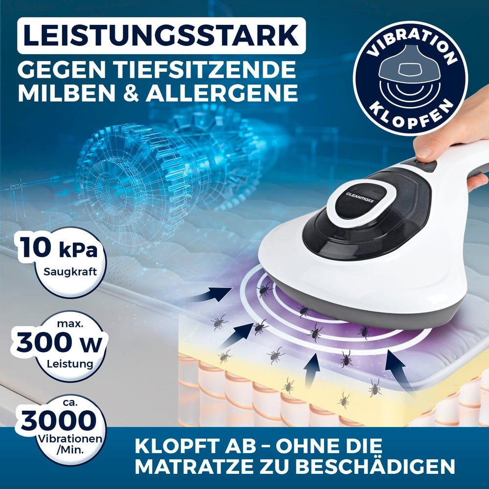 CLEANmaxx Matratzenreinigungsgerät entfernt 99,9 % aller Milben - mit UV-C-Licht, 300 W, Matratzen Bettdecken Kissen sterilisierend desinfizierend 300 W