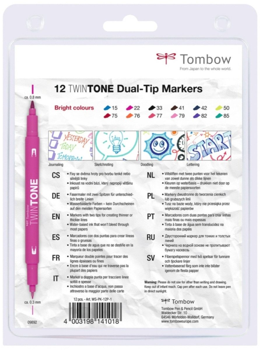 TOMBOW Filzstift Doppelfasermaler TwinTone Rund- und Finelinerspitze VE=12 Stück leucht