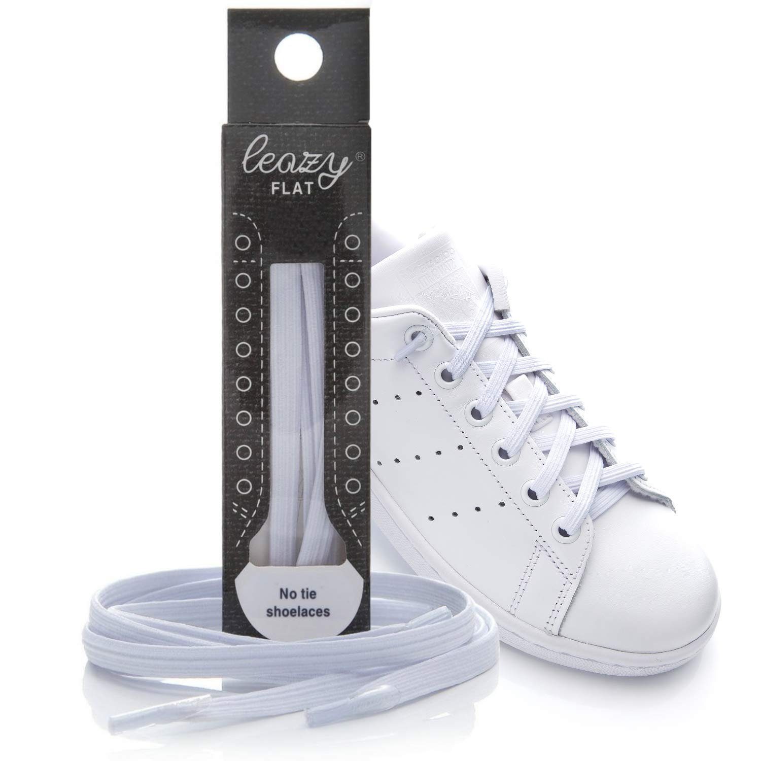 leazy Schnürsenkel Elastisch Flach, Patentierte, Elastische Schnürbänder zum Einhaken Ohne Binden Weiß | Schnürsenkel