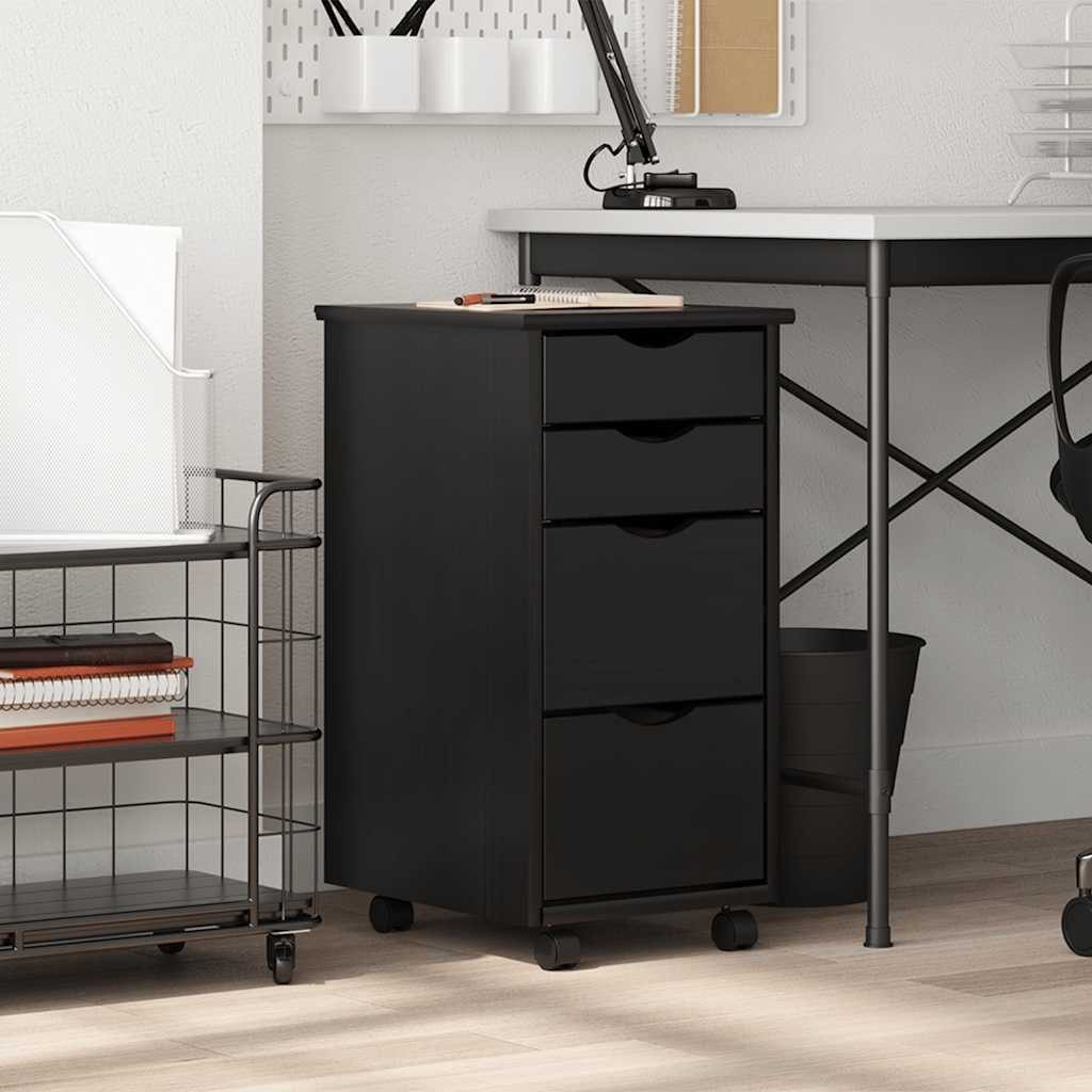 vidaXL Rollcontainer Rollschrank mit Schubladen MOSS Schwarz Massivholz Kiefer, (1 St)