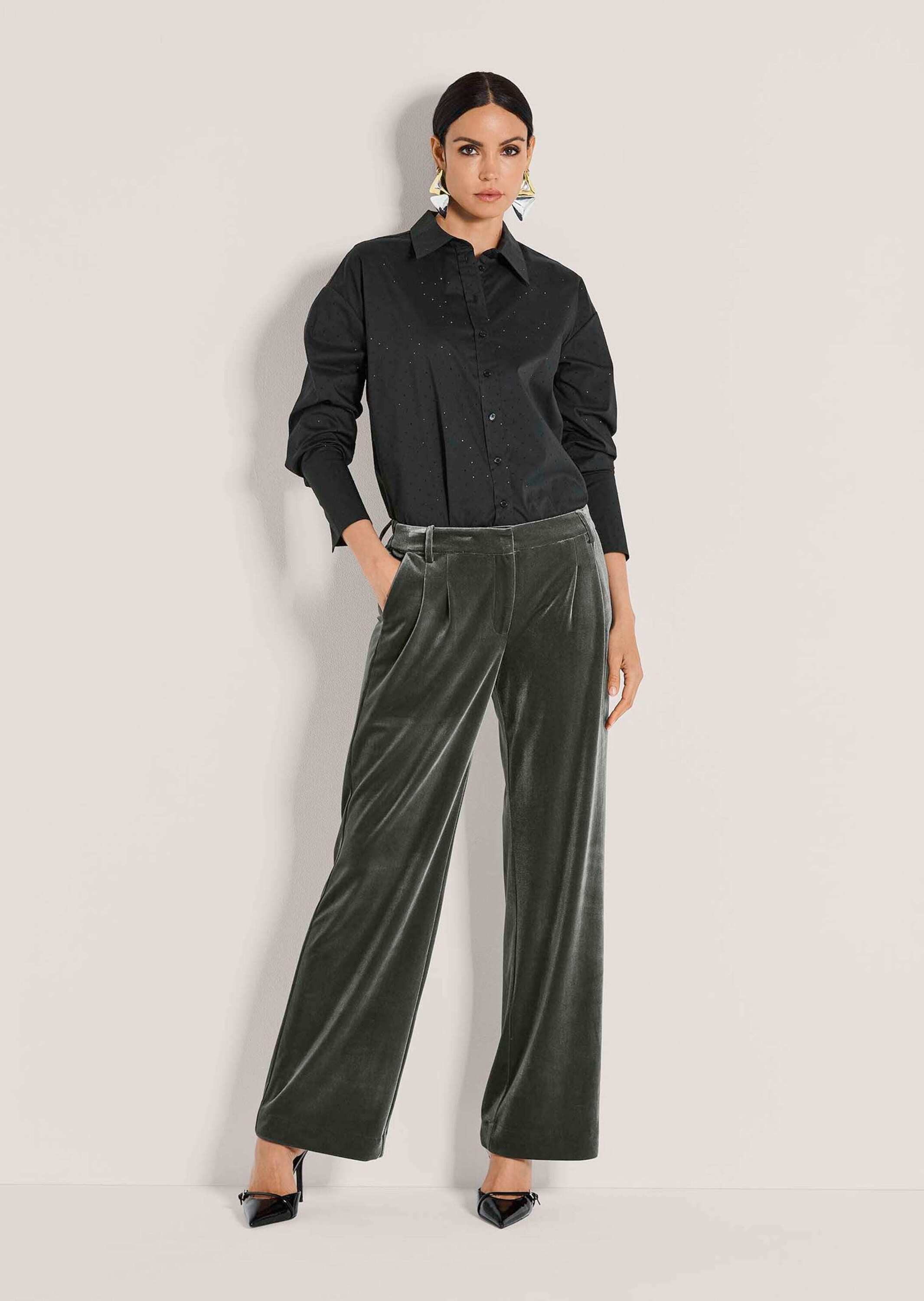 Stoffhose Weite Stoffhose aus Samt, Mid Waist