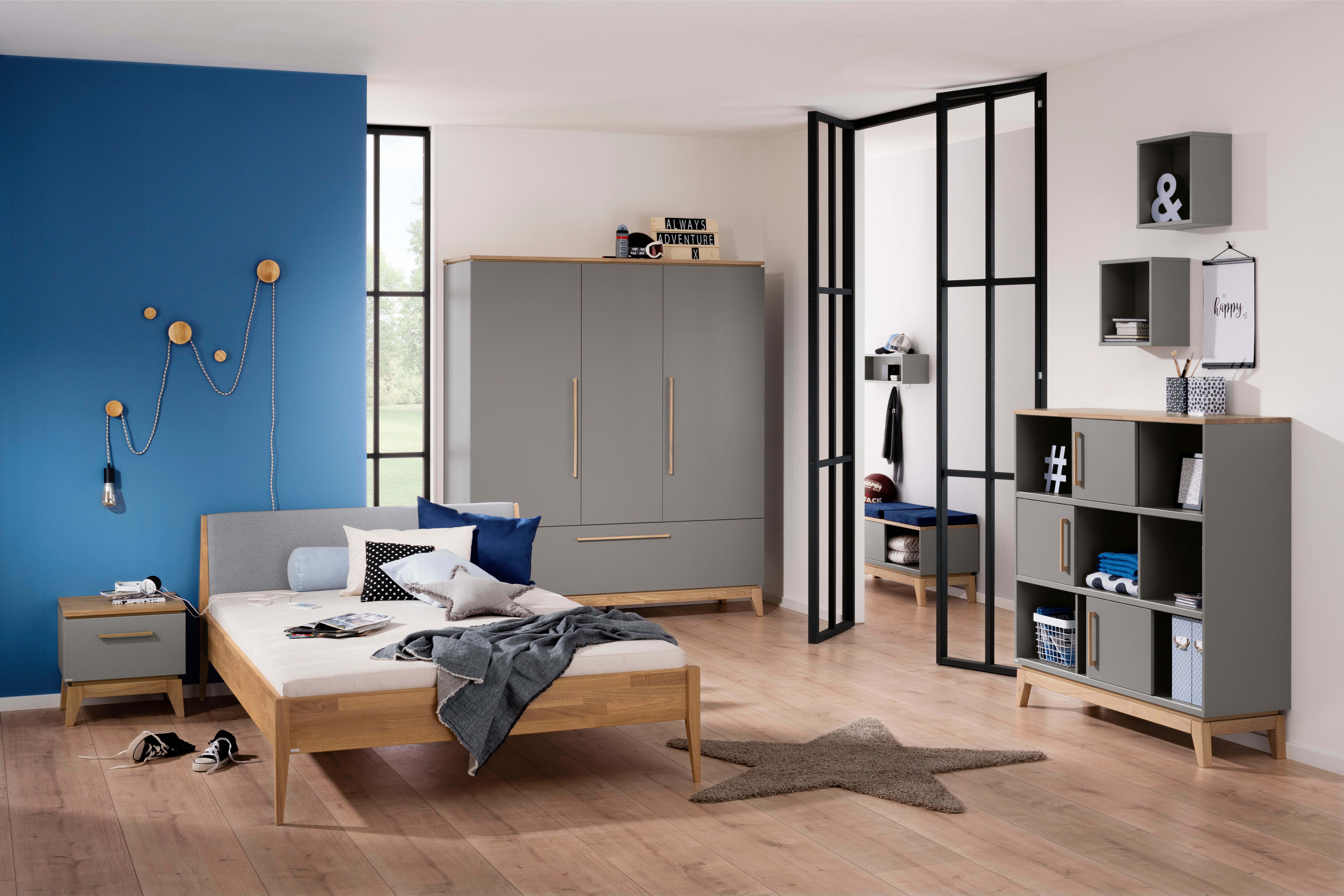 PAIDI Kleiderschrank STIENE in Beige oder Grau, 3 Türen und 1 Schublade mit Soft-Close (B/H/T ca. 170/200/57cm) inkl Kleiderstange + Einlegeböden, Kleiderschrank mit Eiche Massivholz