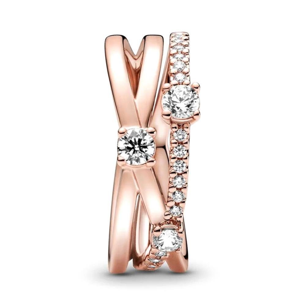 Pandora Fingerring Pandora Dreifach-Ring 14Karat rosévergoldet, Cubic Zirkonia