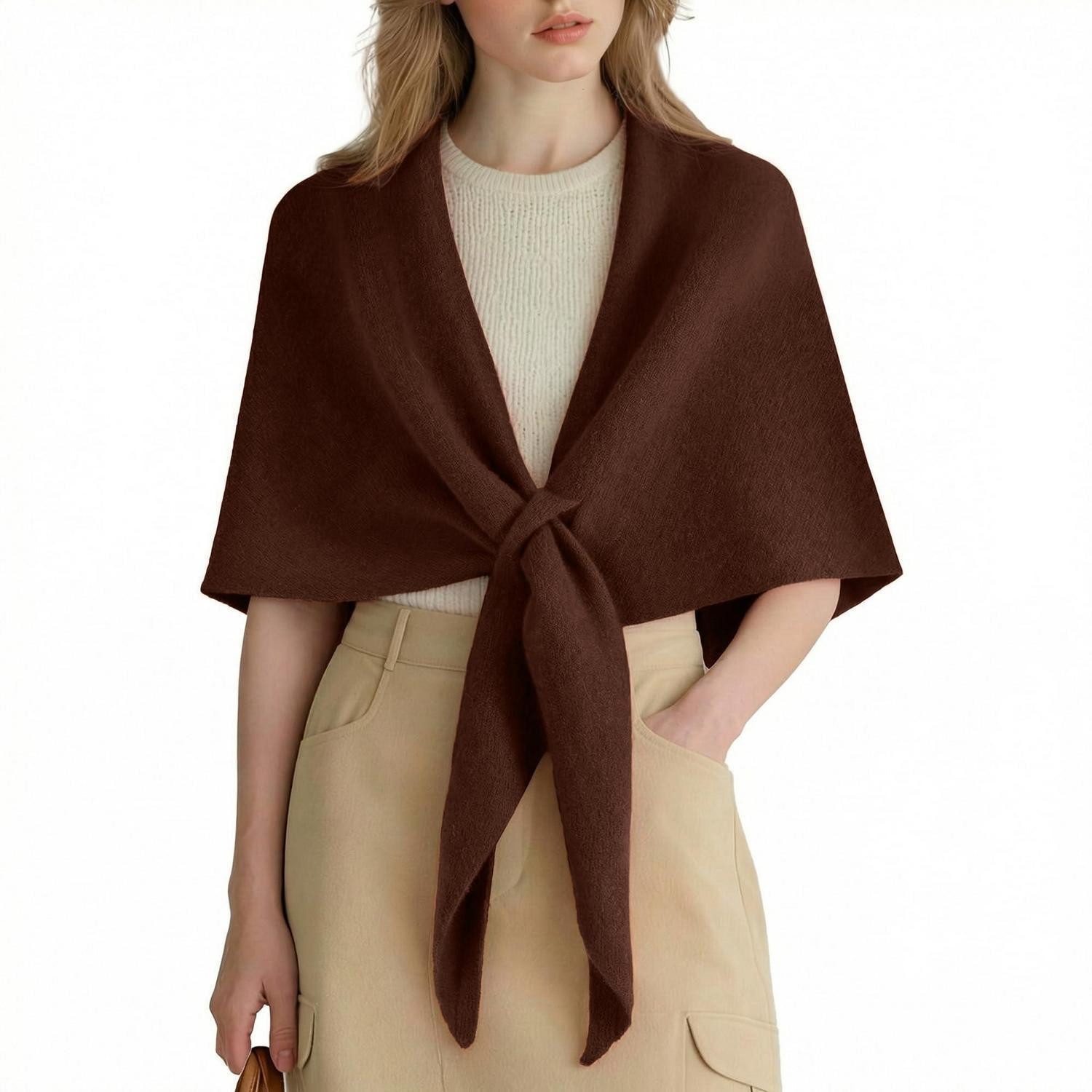 LuxusKollektion Poncho Pashmina-Schal Damen Merinowolle Dreieckstuch Braun (1-St)