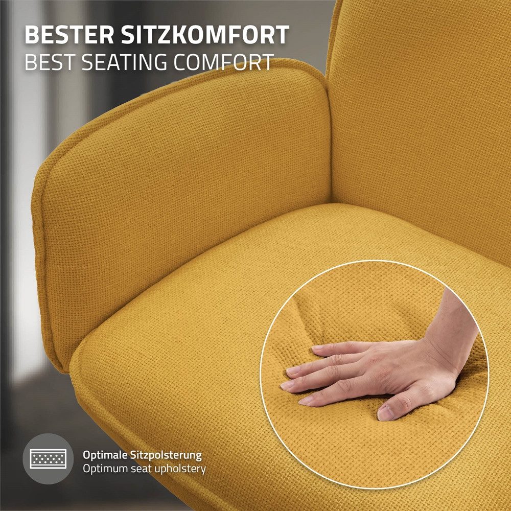 ML-DESIGN Polsterstuhl Drehstuhl mit Armlehne & Rückenlehne Ergonomische mit Metallbeine (2 St), Armlehnstuhl 2er Set Senf aus Polyester 360° Drehbar Sessel bis – Bild 4 von 5