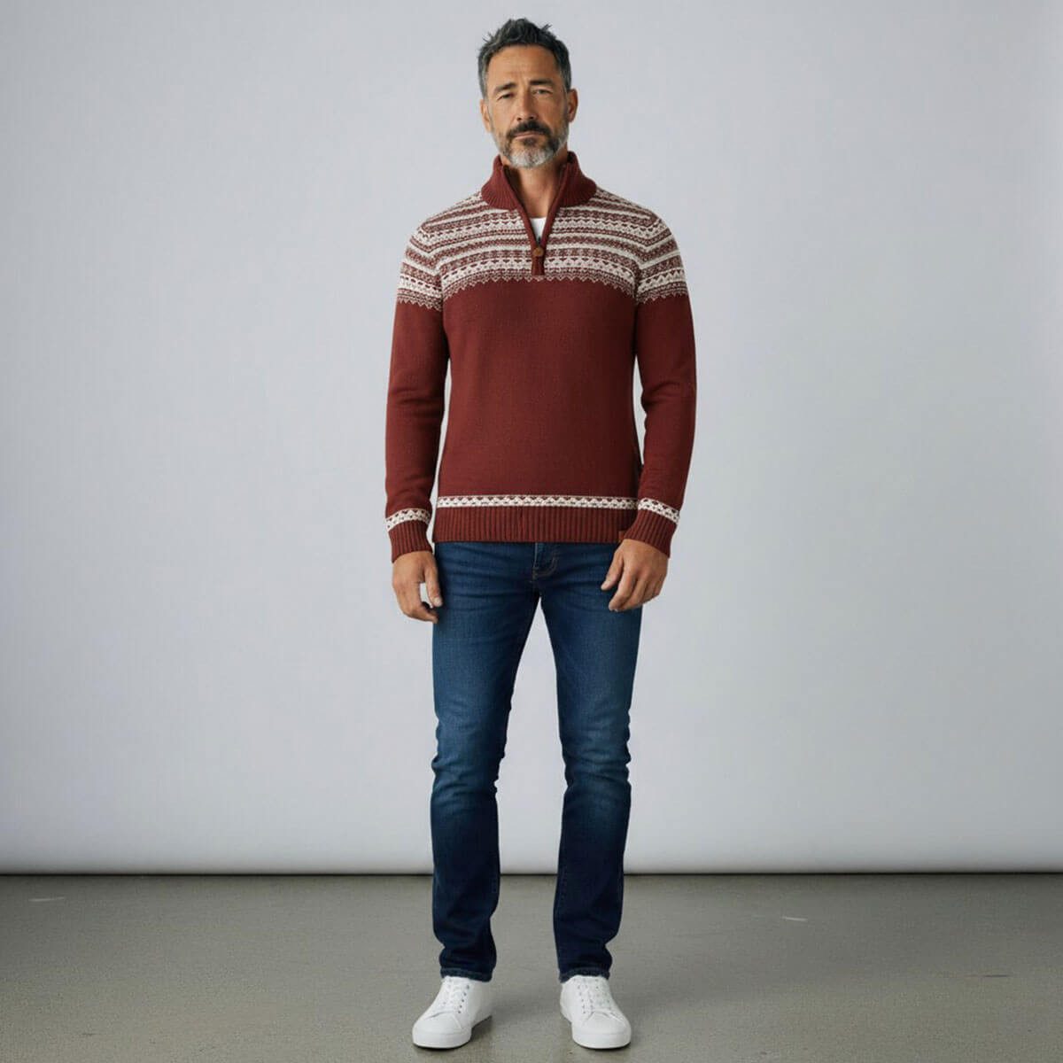 tomBrook Norwegerpullover 80895 Herren Troyer mit Norweger-Strick-Muster - Strickpullover Baumwolle
