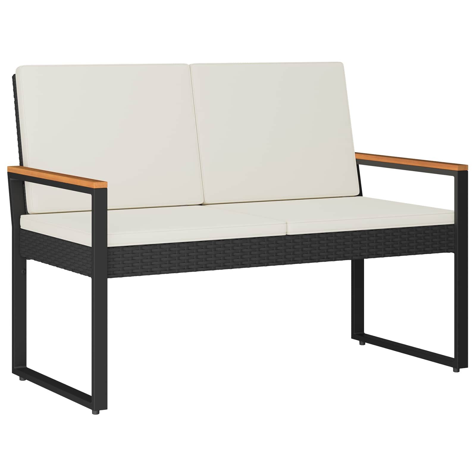 Gartenbank 107 x 61 x 80 cm Bank Outdoor Schwarz und Cremeweiß 107x61x80 cm Poly-