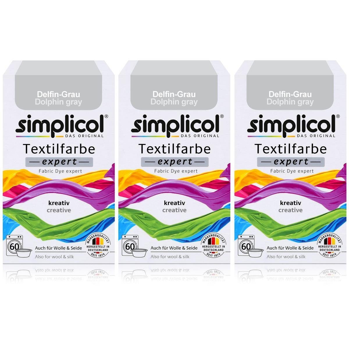 simplicol Textilfarbe Simplicol Textilfarbe expert Delfin-Grau 150g - Farbe zum Färben (3er