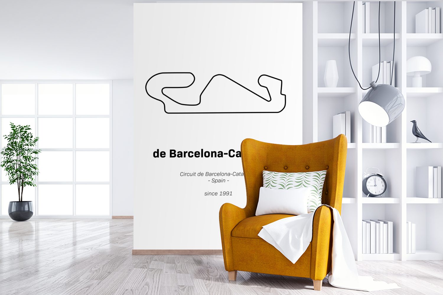Rennstrecke, bedruckt, - Vinyl - Wohnzimmer, Fototapete 1 für St), MuchoWow Matt, Tapete (3 Wandtapete Montagefertig Formel Barcelona