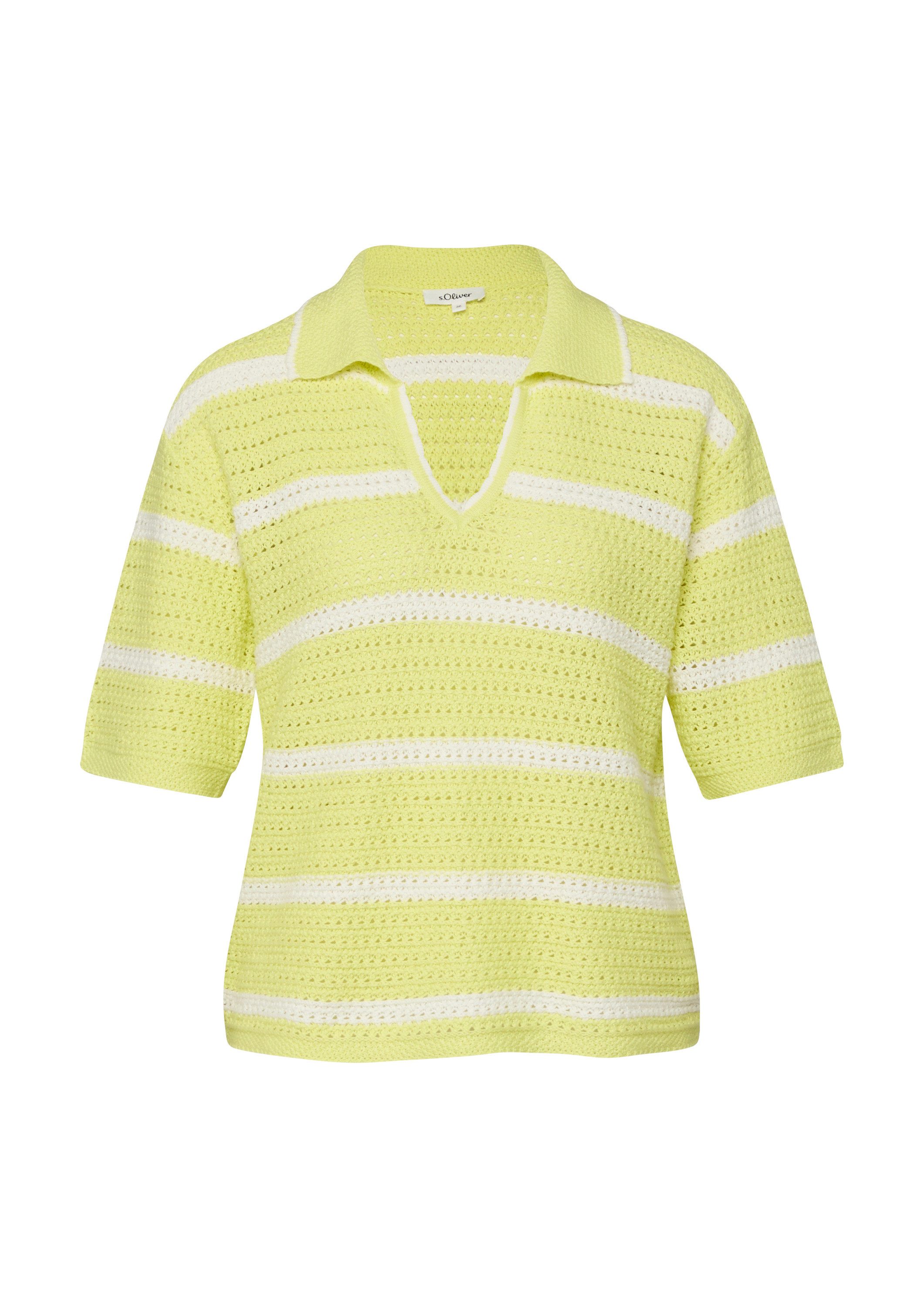 s.Oliver Kurzarmpullover Strickpullover Strickpolo mit V-Ausschnitt im Relaxed Fit