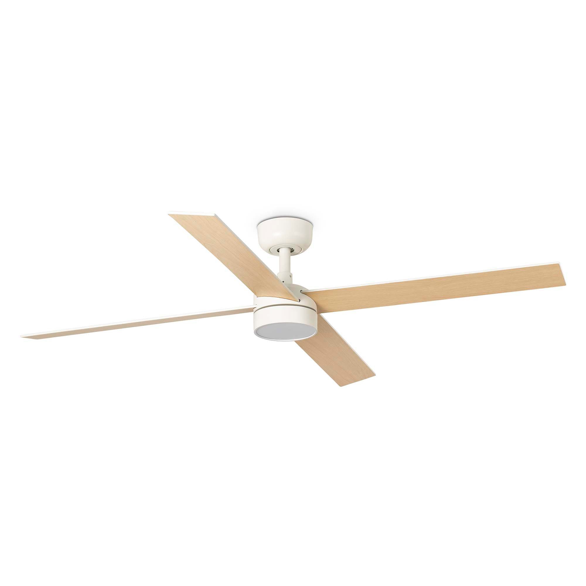 FARO Barcelona Deckenventilator DC Deckenventilator Rudder L-4 Weiß mit LED & Fernbedienung, Timer
