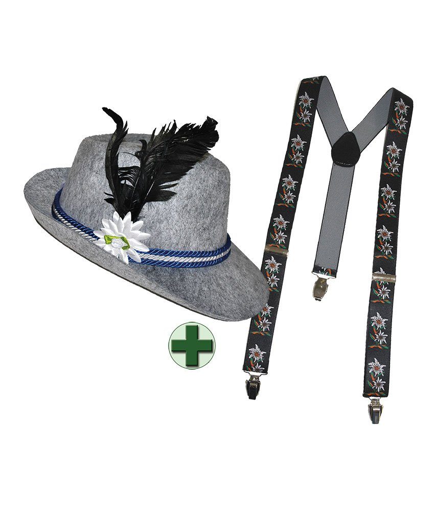 Karneval-Klamotten Kostüm Bayernhut Herren Edelweiß mit Hosenträger schwarz günstig online kaufen