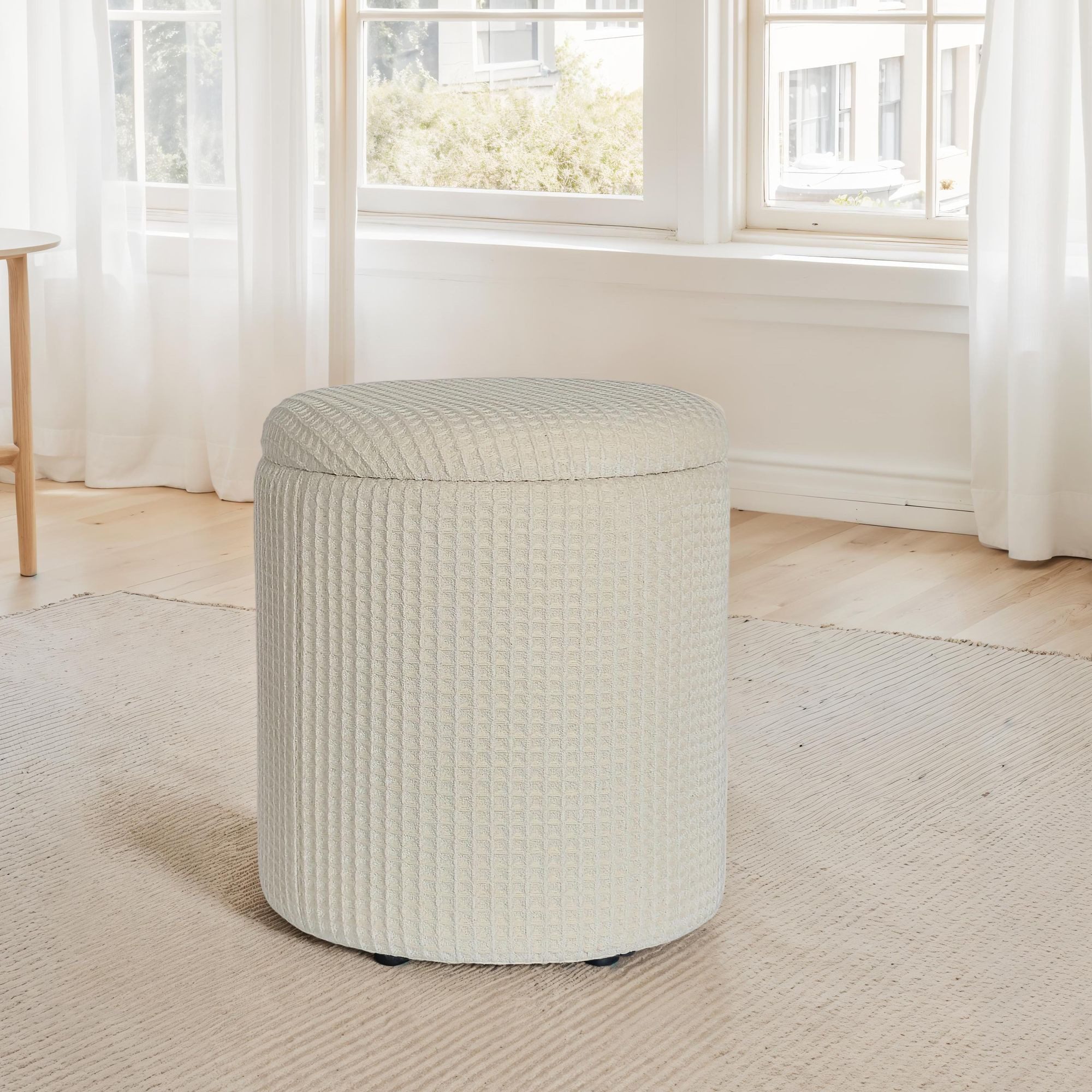 FINEBUY Stauraumhocker FB111506 Sitzhocker Aufbewahrungshocker Baumwolle rund 40 cm Beige (Stoff 40 cm, Hocker mit Stauraum Rund Modern), Dekohocker Beige Baumwolle, Sitzhocker Gepolstert