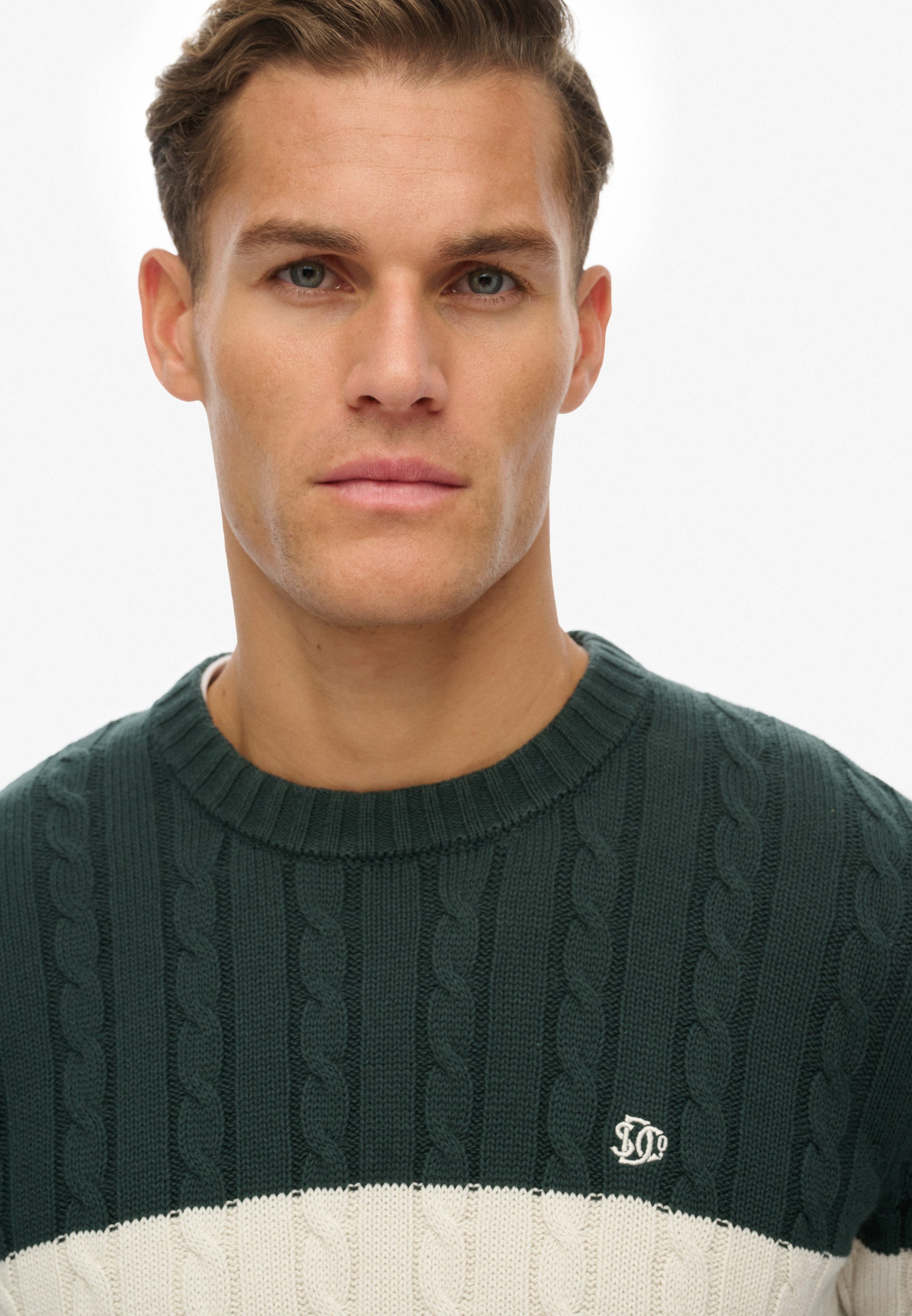 Superdry Strickpullover Cotton Stripe Cable Jumper aus Baumwolle, Regular Fit, mit Rundhalsausschnitt