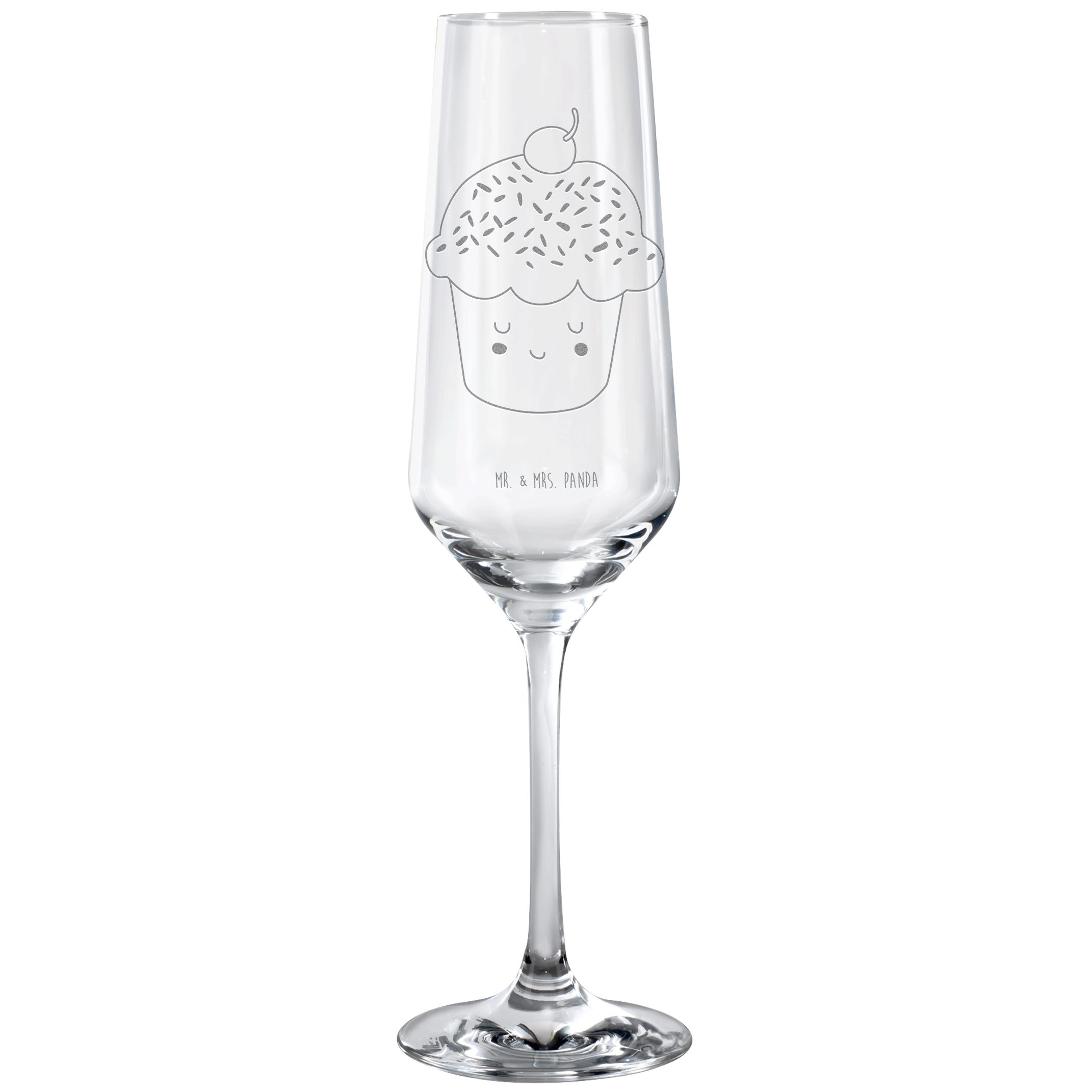 Mr. & Mrs. Panda Sektglas Cupcake - Transparent - Geschenk, Sektglas mit Gravur, Küche Deko, Cu, Premium Glas, Detailreiche Gravur