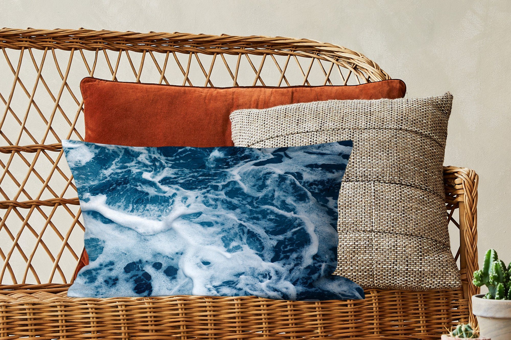 Wohzimmer Wasser Schaum, Dekokissen - MuchoWow Schlafzimmer Zierkissen, - Dekokissen Ozean Dekoration, - Füllung, mit Wellen