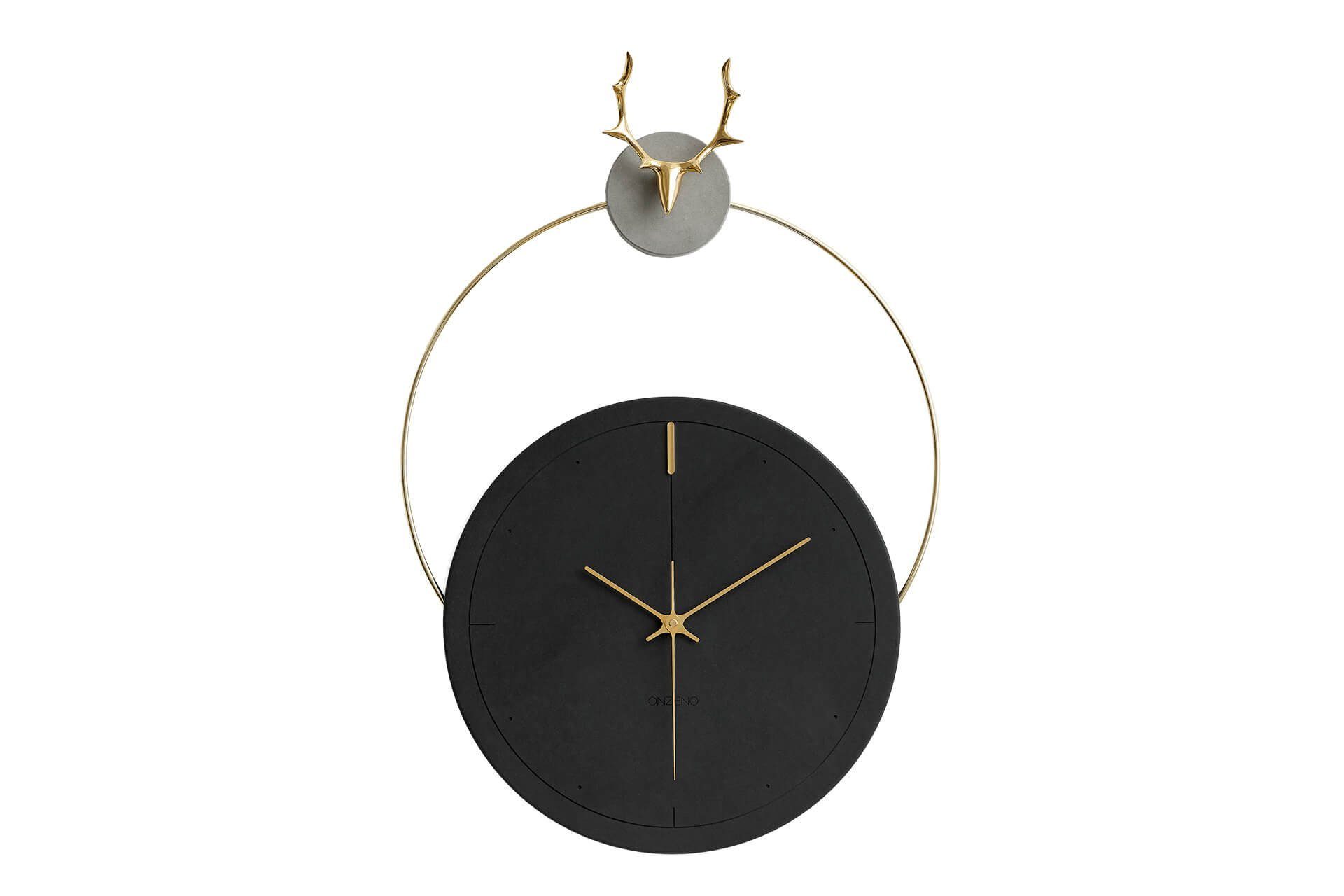 ONZENO Wanduhr THE BLACK ANTLER. 45x65x1.8 cm (handgefertigte Design-Uhr)