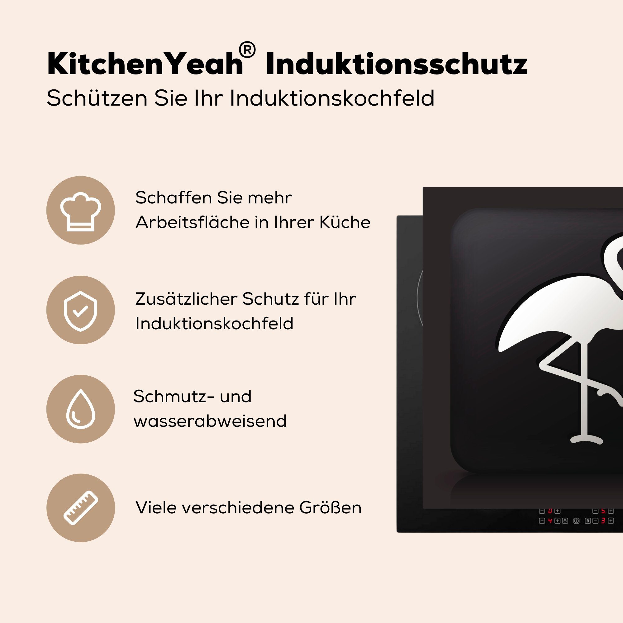 Ceranfeldabdeckung, Arbeitsplatte (1 für Eine Vinyl, Herdblende-/Abdeckplatte eines tlg), Hintergrund, Flamingos auf cm, küche MuchoWow schwarzem 78x78 Illustration