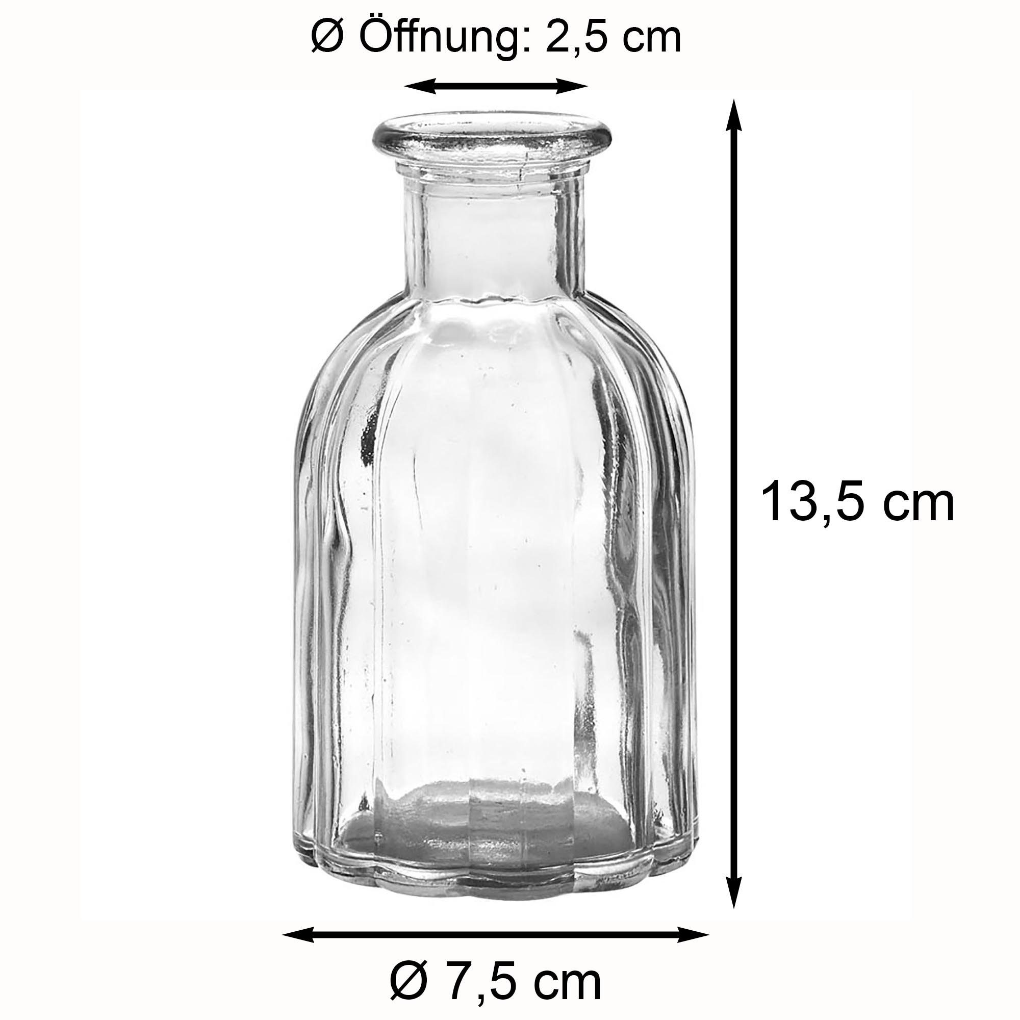 Glasvasen H Dekoflaschen, Glas, cm aus (7,5 / 6 Vase Vintage cm), Annastore Vasen Dekovase Optik Glasflaschen 13,5 x Blumenvasen geriffelter Glas aus