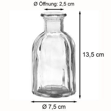 Annastore Dekovase 6 x Vasen aus Glas geriffelter Optik Blumenvasen Glasvasen Vintage, Vase aus Glas, Dekoflaschen, Glasflaschen