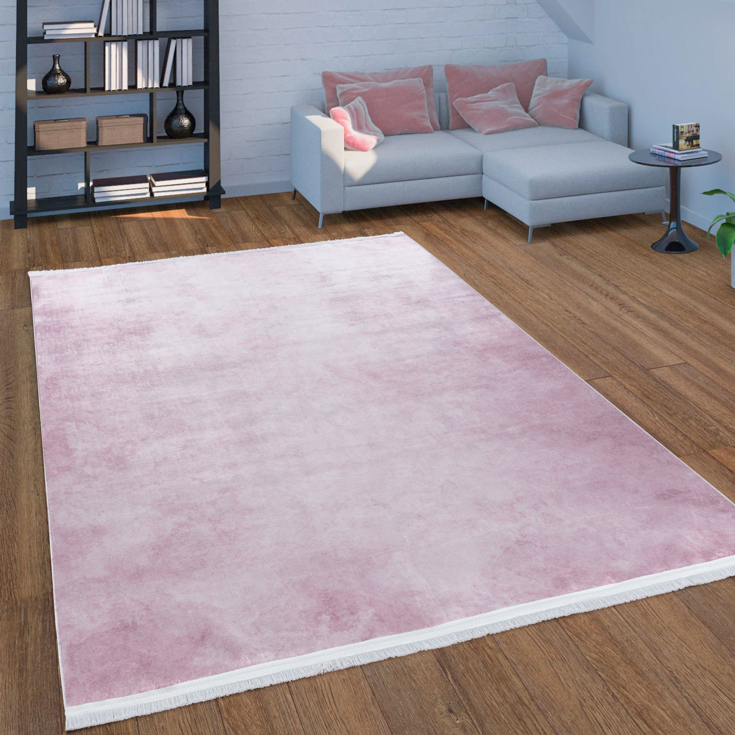 Teppich Reyna, Sehrazat, rechteckig, Höhe: Glanz Garn, waschbar,Seiden-Optik,mit 8 rosa rutschfest,Pflegeleicht weichem mm