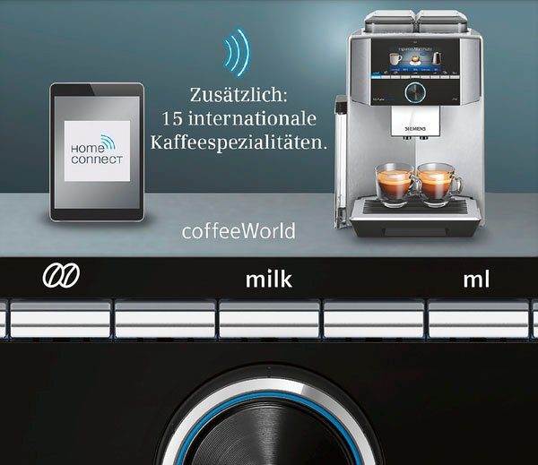 SIEMENS Kaffeevollautomat EQ.9 plus individuelle Reinigung, Profile extra leise, connect 10 s500 bis automatische zu TI9558X1DE