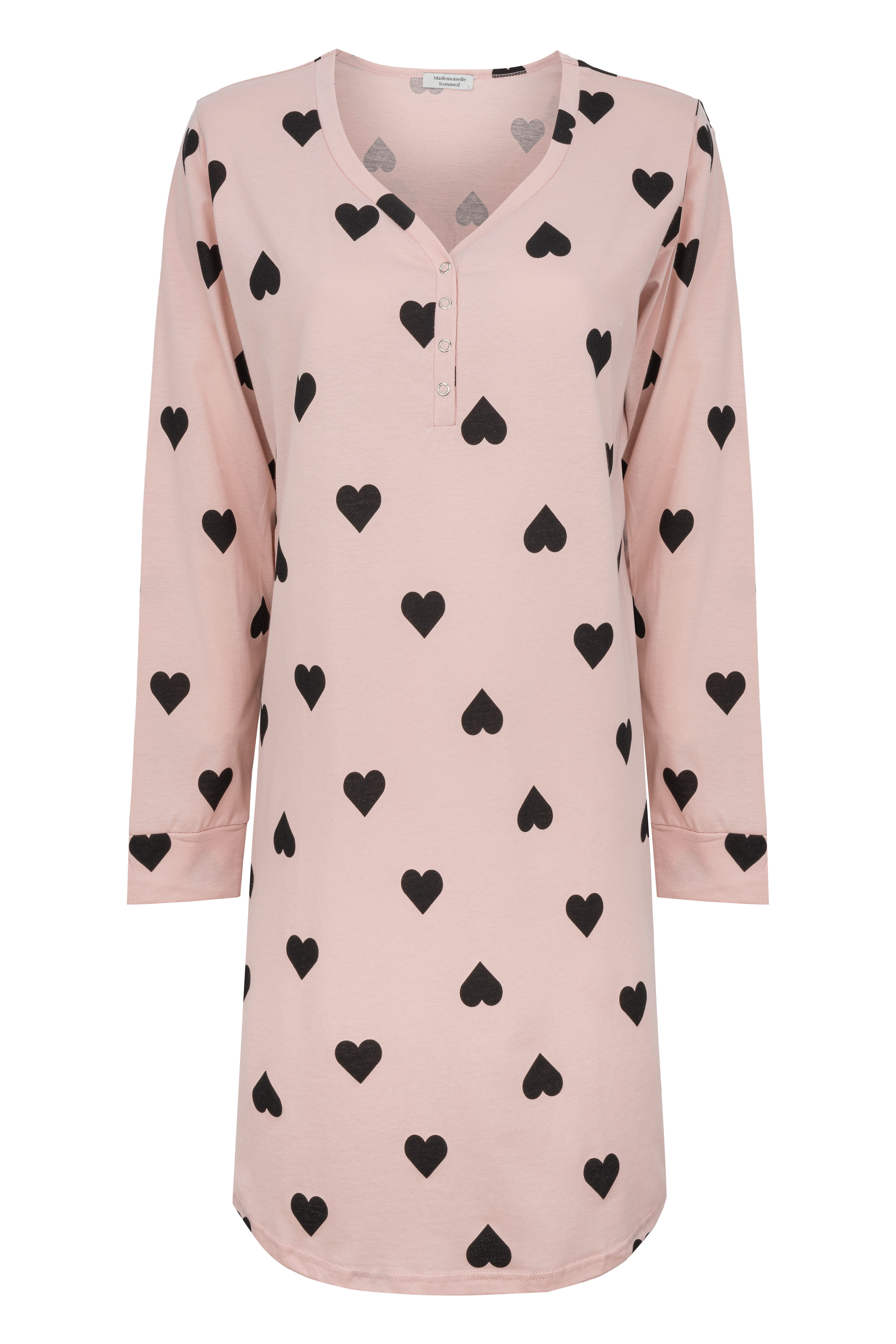 Mademoiselle Sommeil Nachthemd in zartrosa mit schwarzen Herzen und langen günstig online kaufen