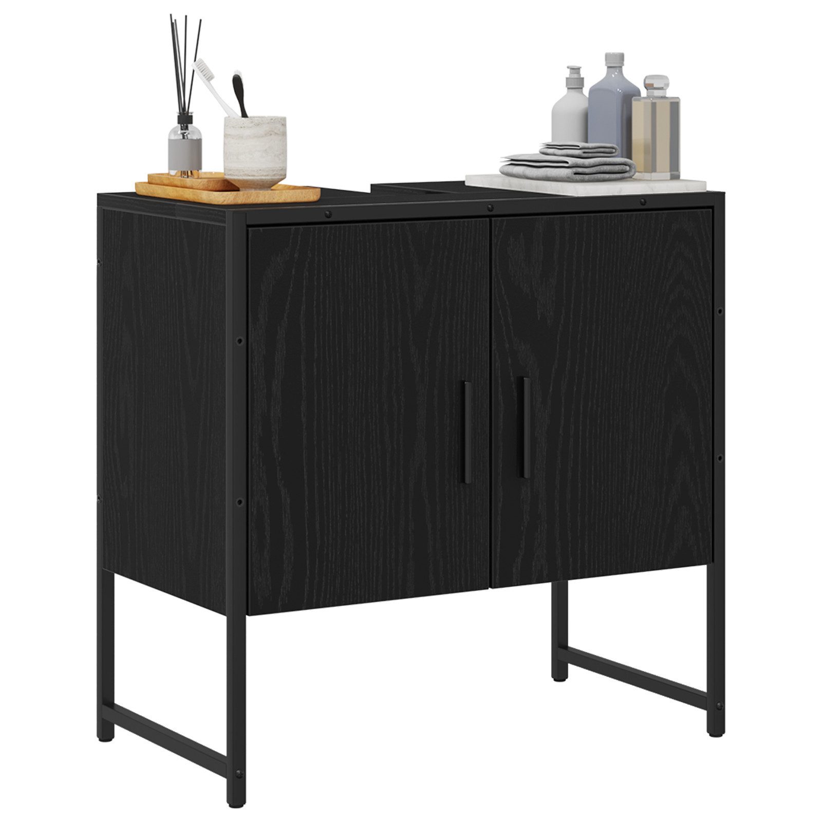 vidaXL Badezimmerspiegelschrank Waschbeckenunterschrank Schwarz Eiche 60x33 günstig online kaufen
