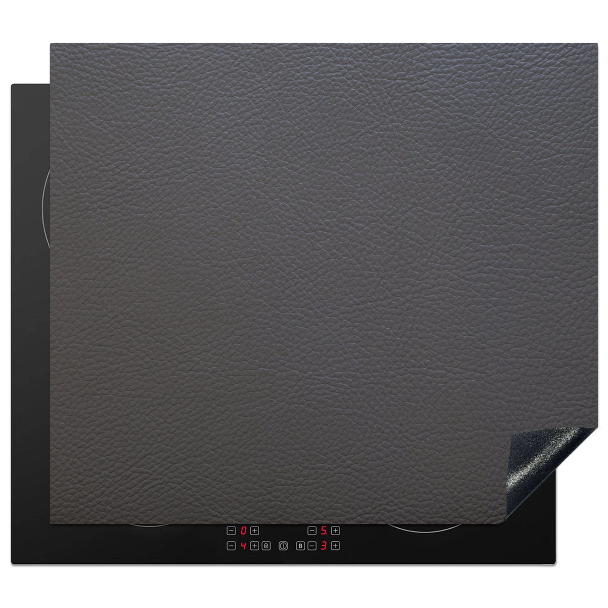 MuchoWow Herd-Abdeckplatte Leder - Druck - Leder-Optik - Grau, Vinyl, (1 tlg), Cerankochfeld Abdeckung, Herd Abdeckplatten Vinyl, 58.3x51.3 cm