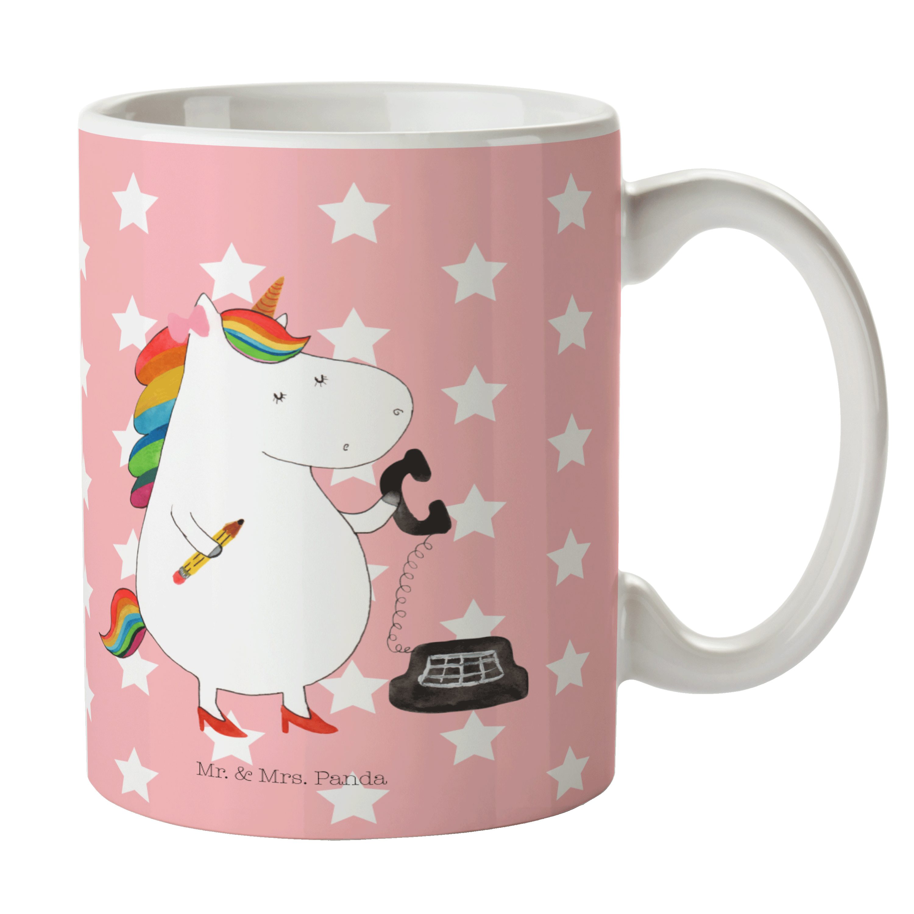 Mr. & Mrs. Panda Tasse Einhorn Sekretärin - Rot Pastell - Geschenk, Teebecher, Pegasus, Tass, Keramik | Tassen