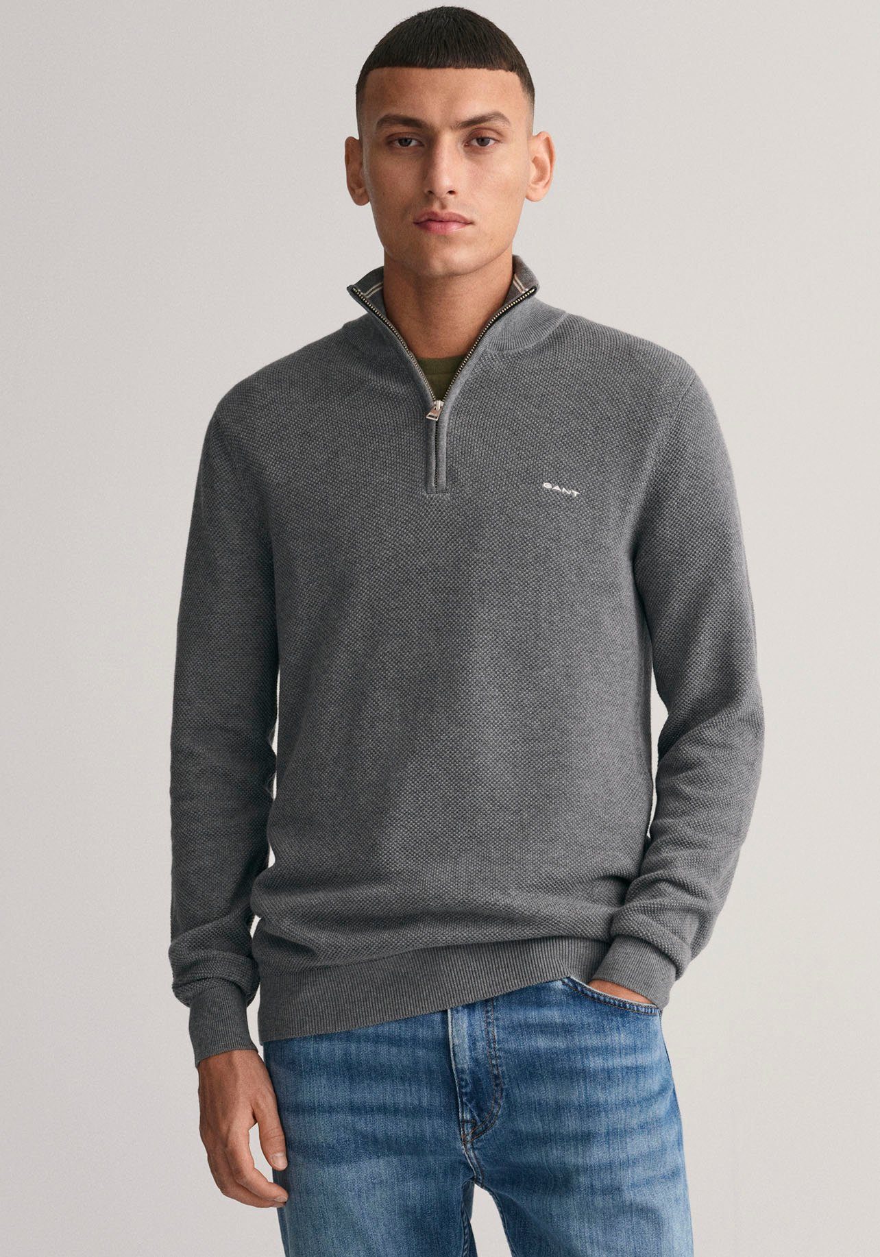 Gant Troyer COTTON PIQUE HALFZIP mit Piqué-Struktur Dark grey melange