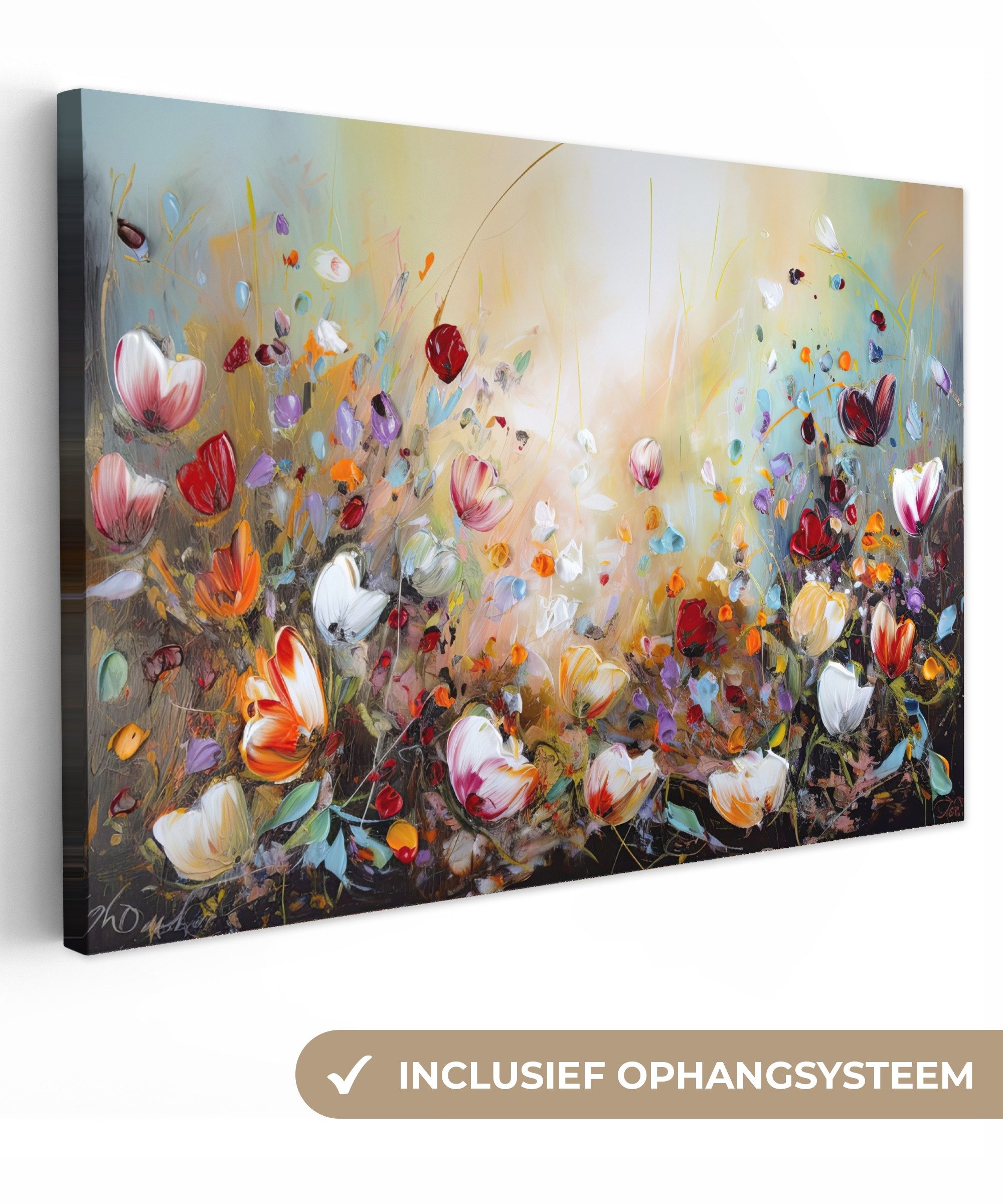 OneMillionCanvasses® Leinwandbild Ölfarben - Blumen - Farbenfroh - Natur, Fotodruck (1 St), Leinwand Bilder Klein, Wand Dekoration Aesthetic 30x20 cm