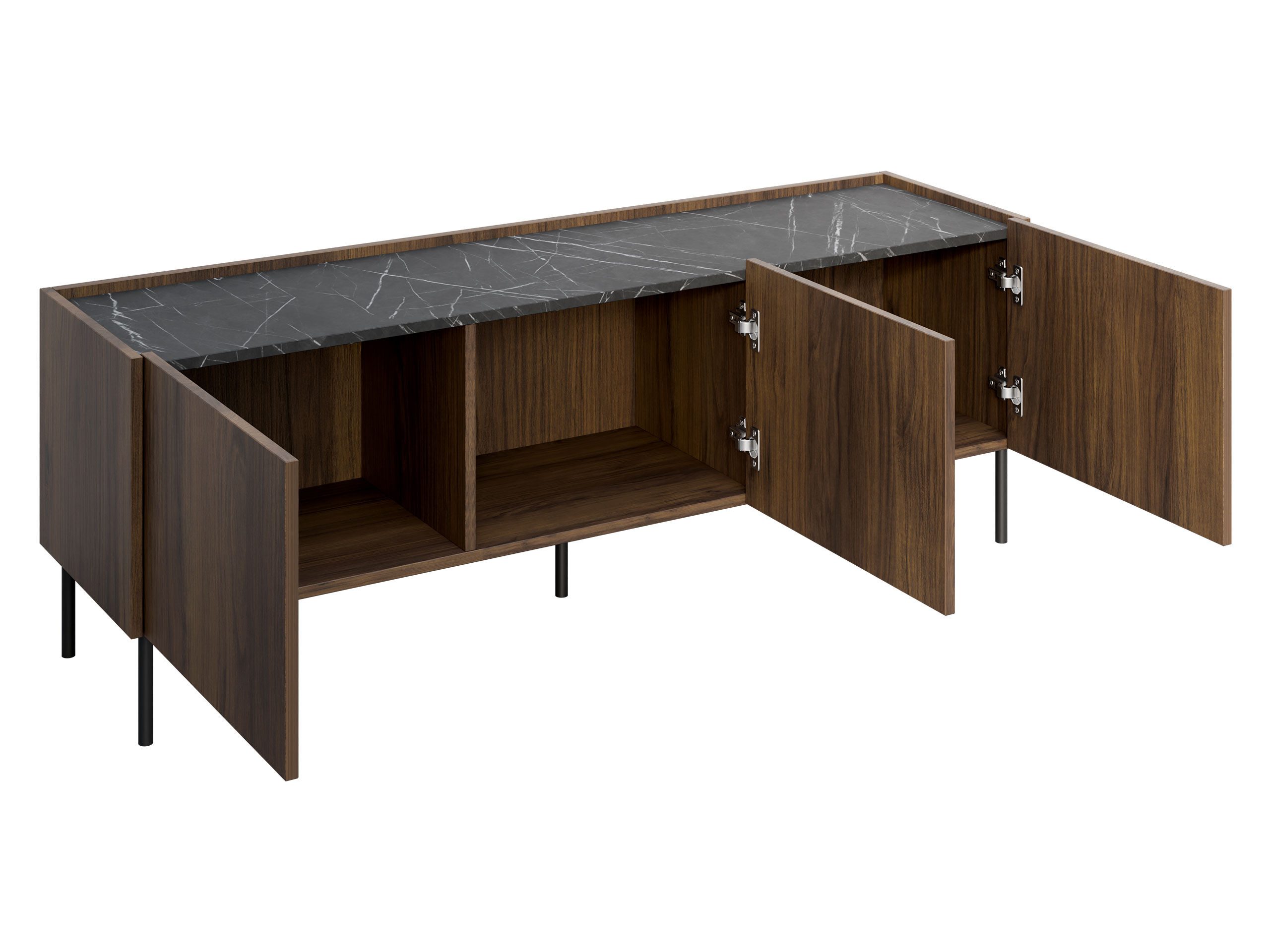 MIRJAN24 TV-Schrank Tewos 144 (mit drei Drehtüren) Schwarze Metallfüße, 144x37x50 cm