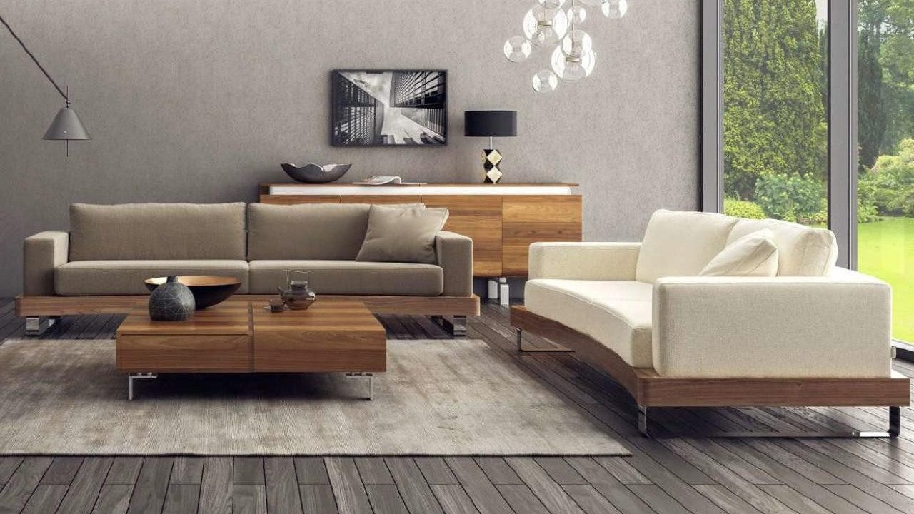 Xlmoebel Polstergarnitur Couchtisch mit Holzrahmen und Stoffbezug für gemütliche Abende, (2-tlg., 3tlg.Wohnzimmer Set (Sofagarnitur 3 + 3 Sitzer + Couchtisch), Hergestellt in Europa