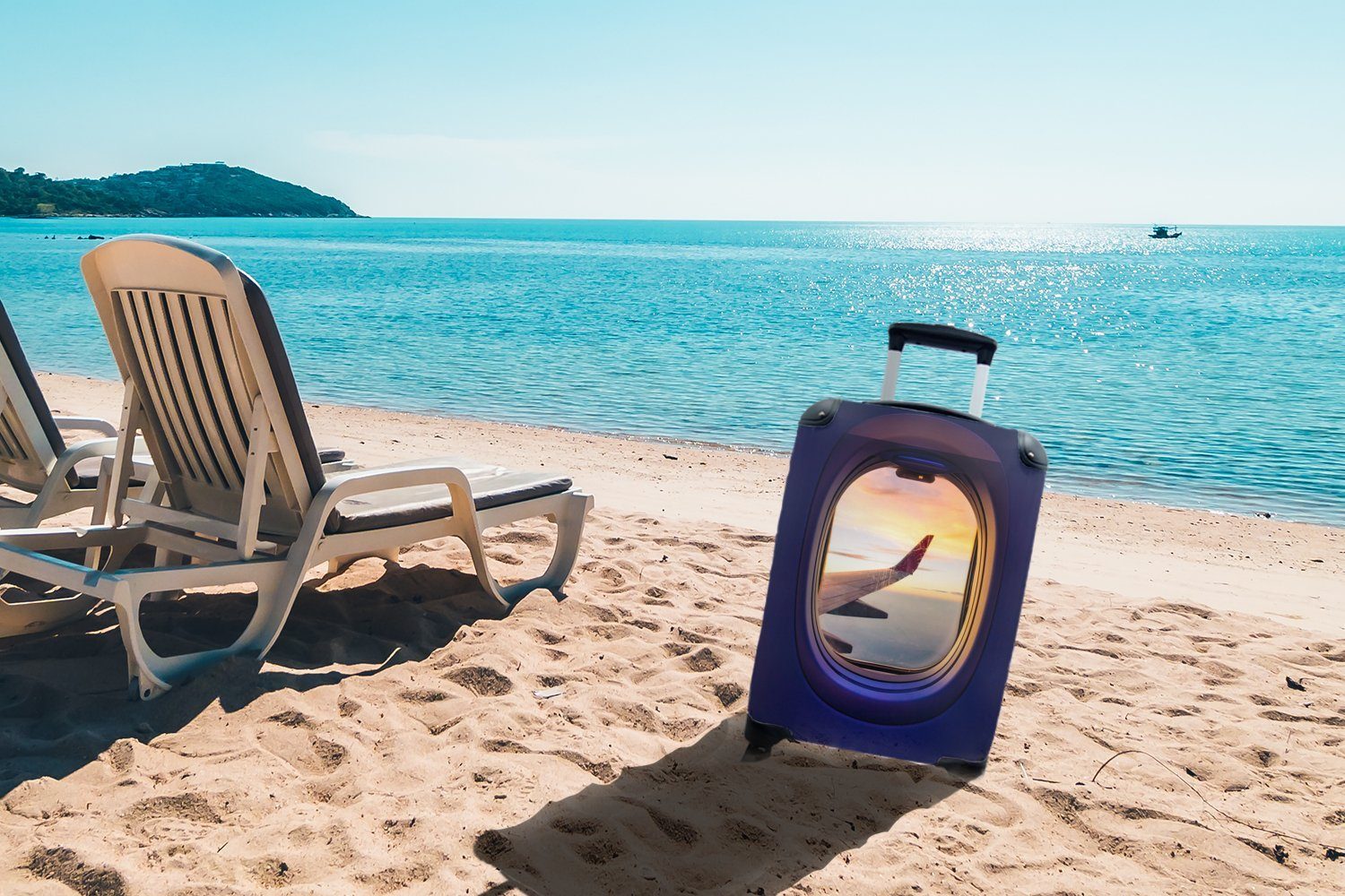 Reisetasche Trolley, 4 Reisekoffer MuchoWow für dem Ferien, Flugzeug, Rollen, aus mit Handgepäck Handgepäckkoffer rollen, Blick
