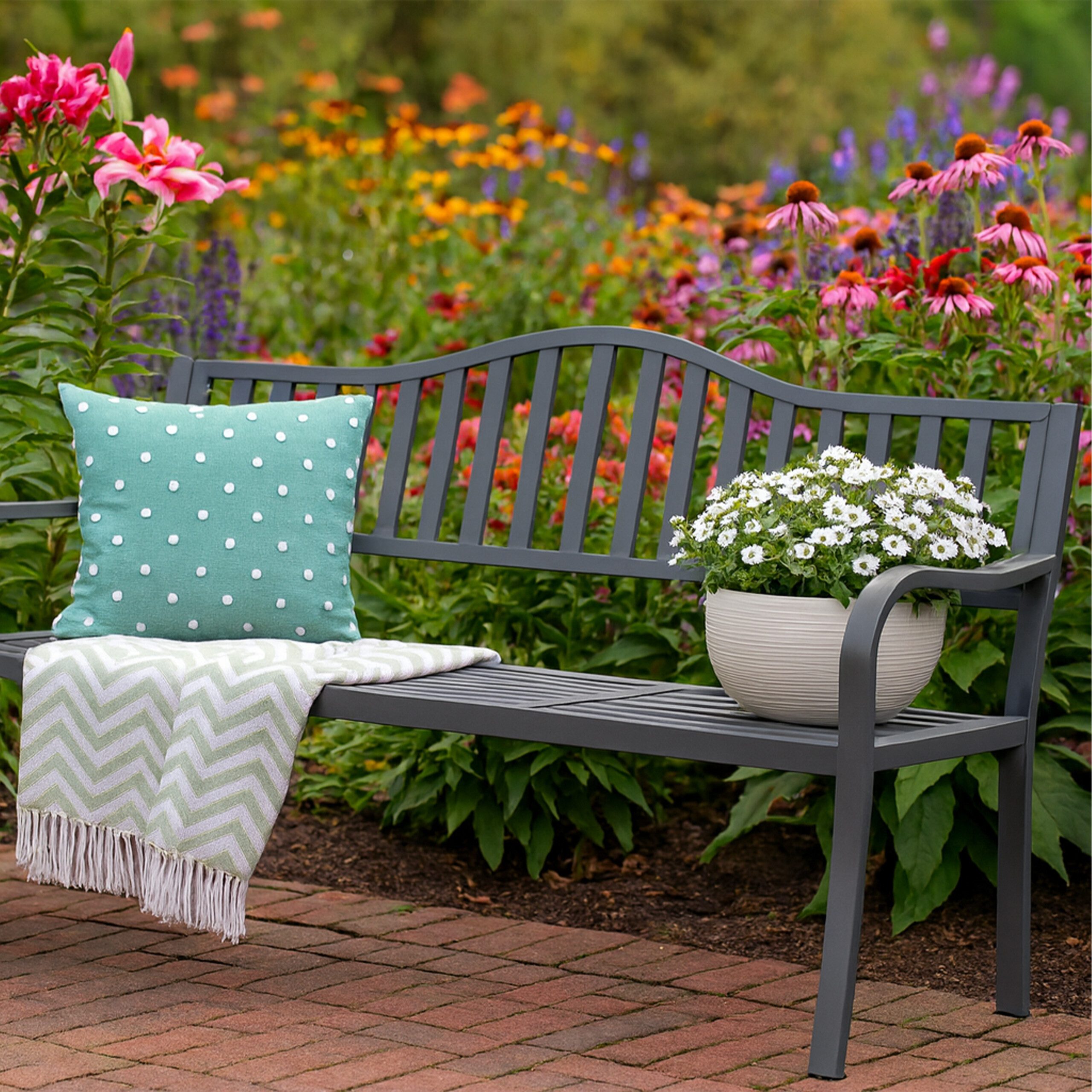 relaxdays Gartenbank mit Tisch in Anthrazit