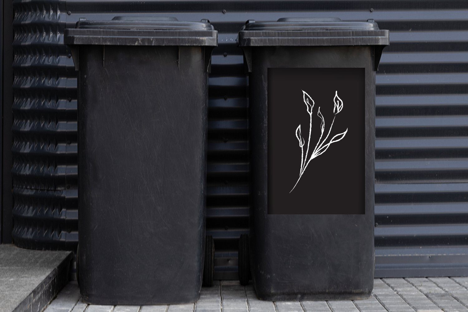 MuchoWow Wandsticker Strichzeichnungen Schwarz St), Weiß - Container, Sticker, (1 Mülleimer-aufkleber, Abfalbehälter - Mülltonne, - Pflanzen