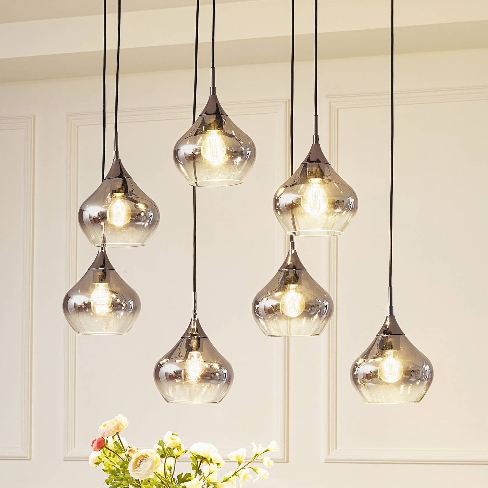 Lucande Hängeleuchte Jarven, Glas Alu IP20, 7 x 15 W LED