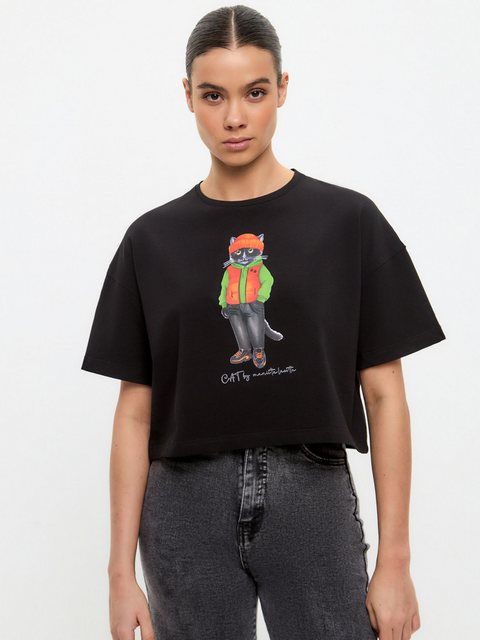 CAT by maniita lacitta Kurzarmshirt HOODIE Cat (1-tlg) mit modernem Frontpr günstig online kaufen